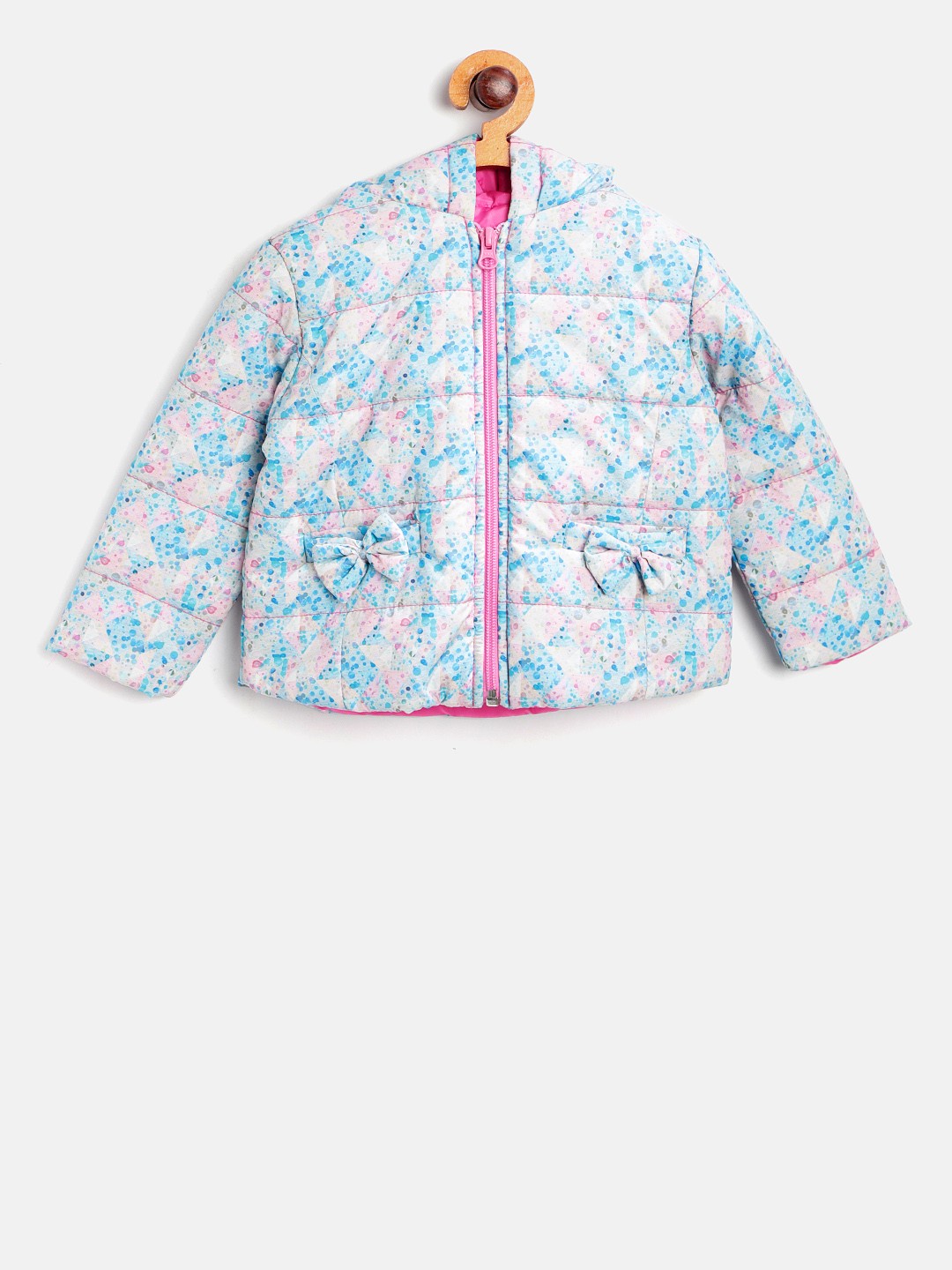

Wingsfield Girls Blue & Off-White Printed Hooded Padded Jacket