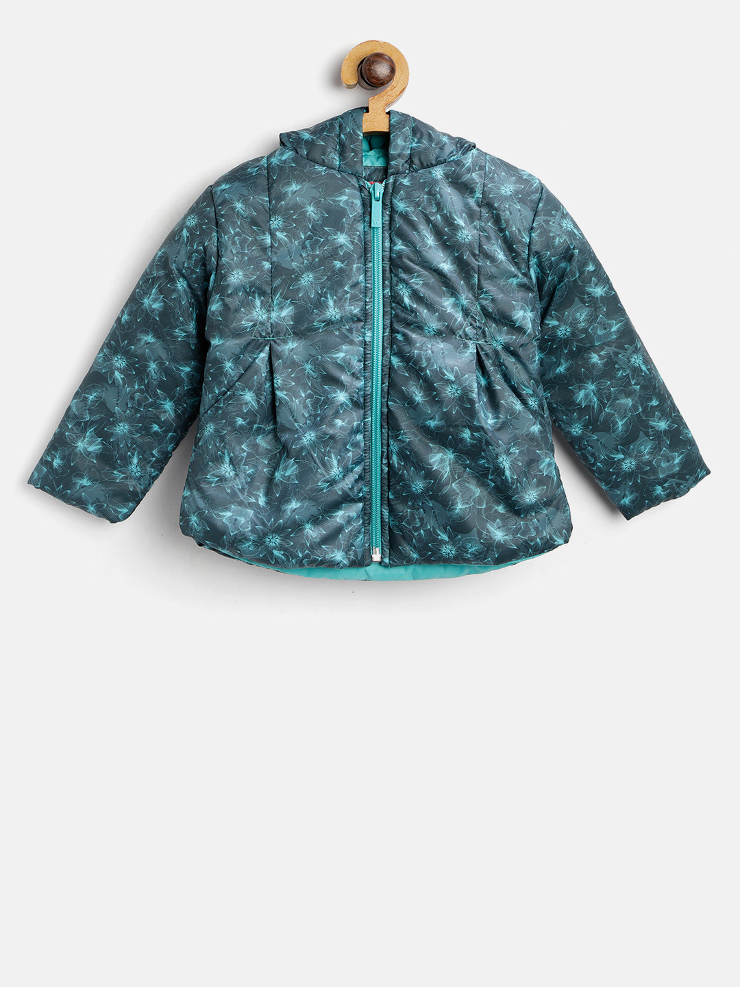 

Wingsfield Girls Teal Green Printed Hooded Padded Jacket