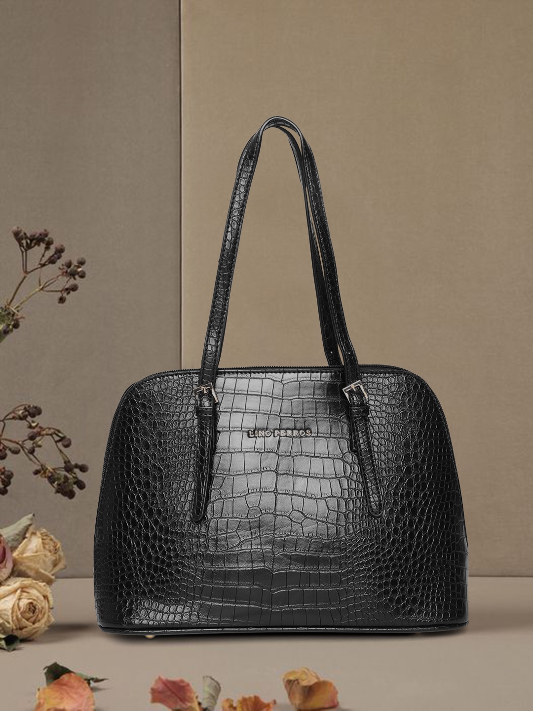 

Lino Perros Black Croc Textured Shoulder Bag