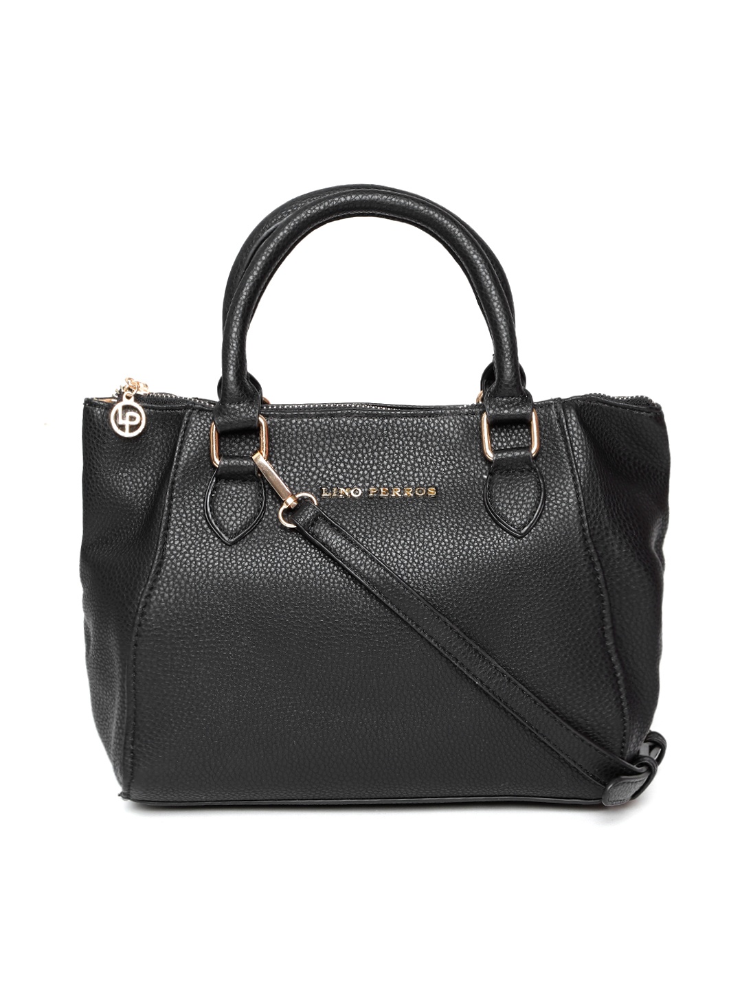 

Lino Perros Black Solid Handheld Bag with Detachable Sling Strap