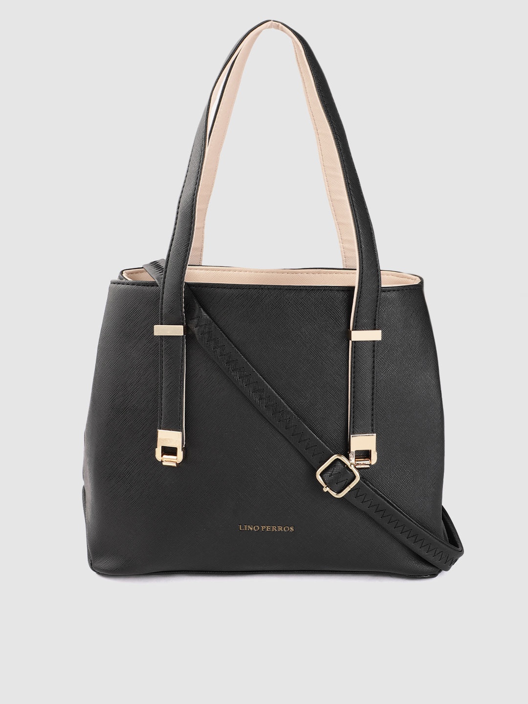 

Lino Perros Black Saffiano Textured Structured Handheld Bag