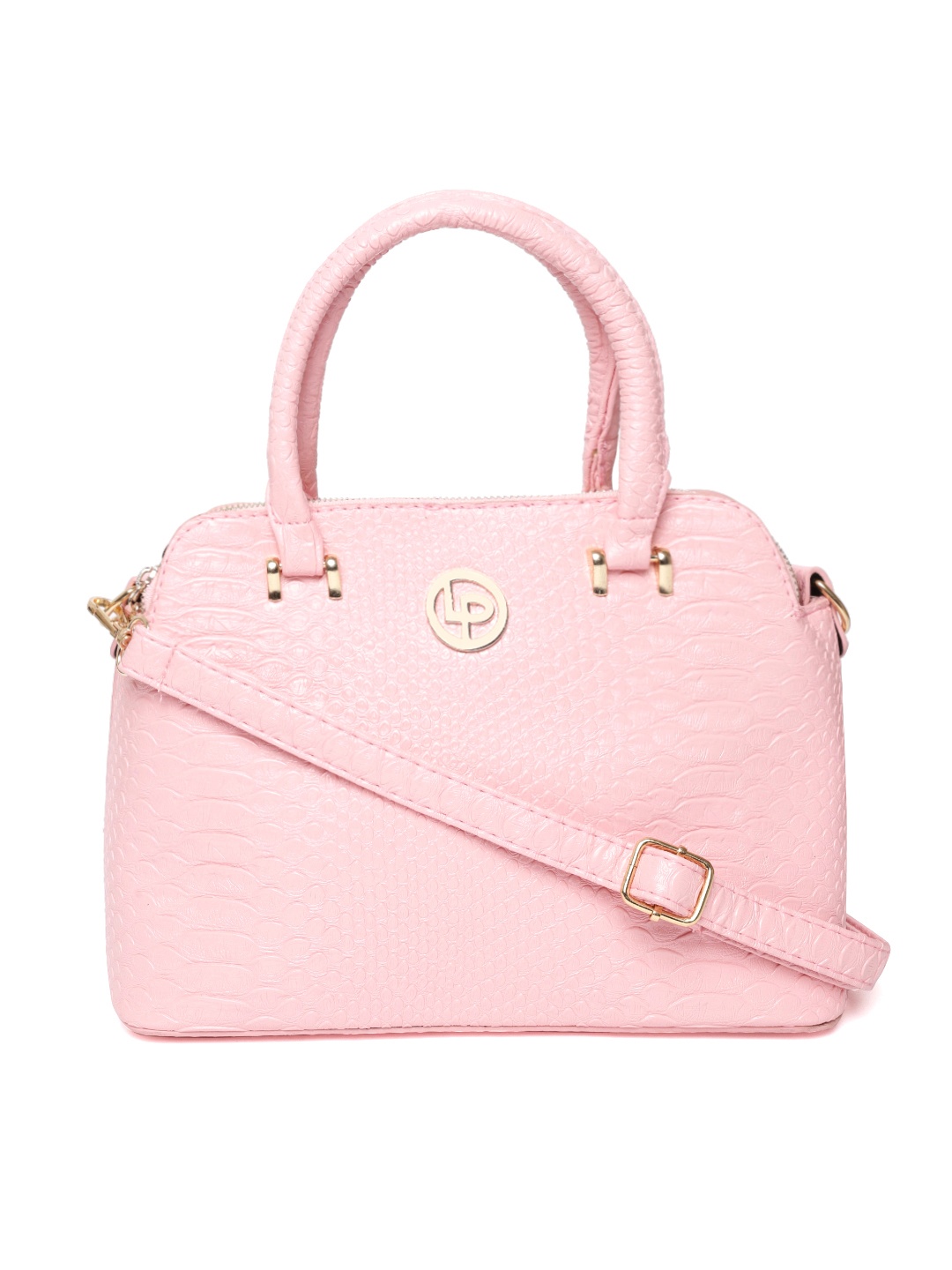

Lino Perros Pink Croc Textured Handheld Bag with Detachable Sling Strap