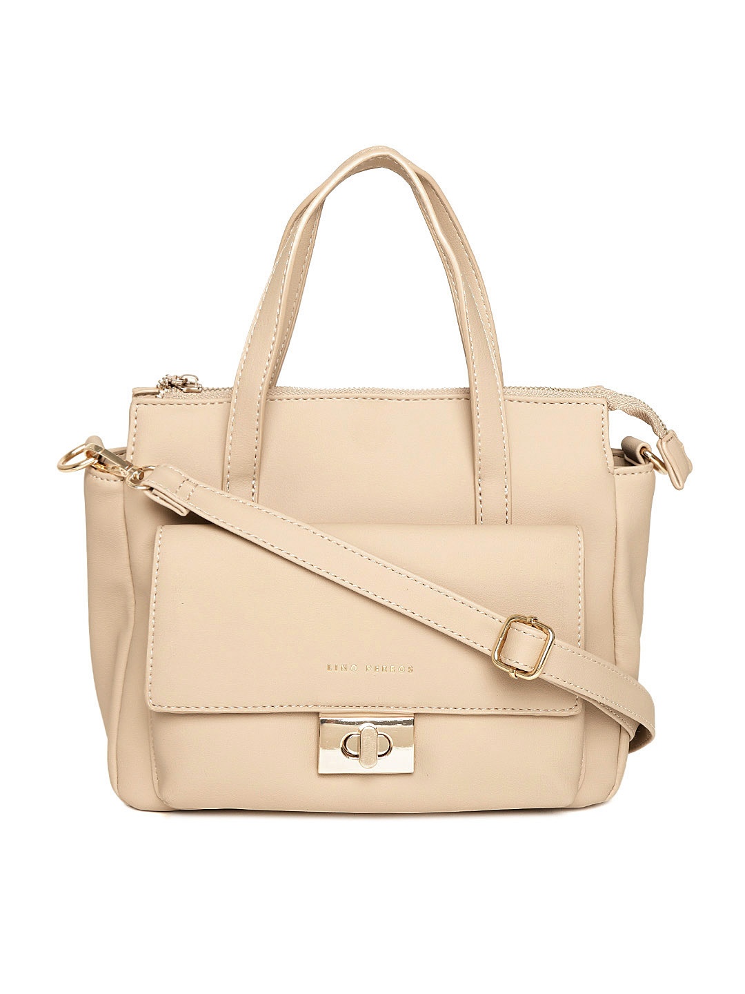 

Lino Perros Beige Solid Handheld Bag with Detachable Sling Strap