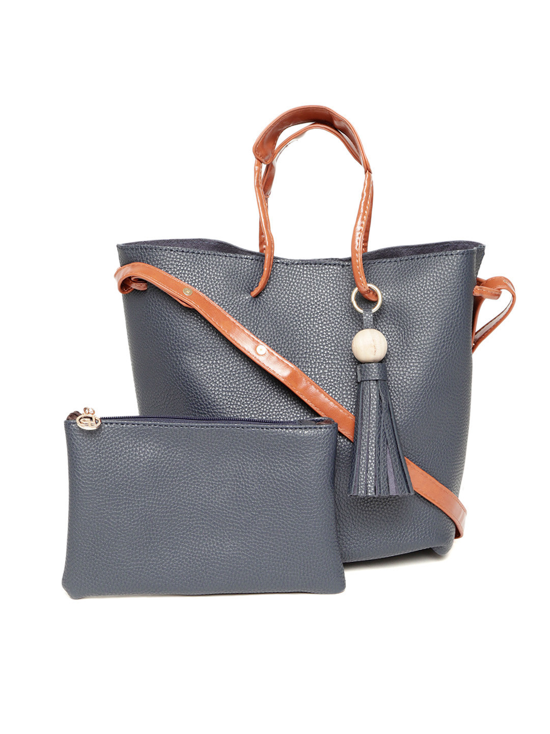 

Lino Perros Navy Blue Solid Handheld Bag with Zip Pouch & Detachable Sling Strap