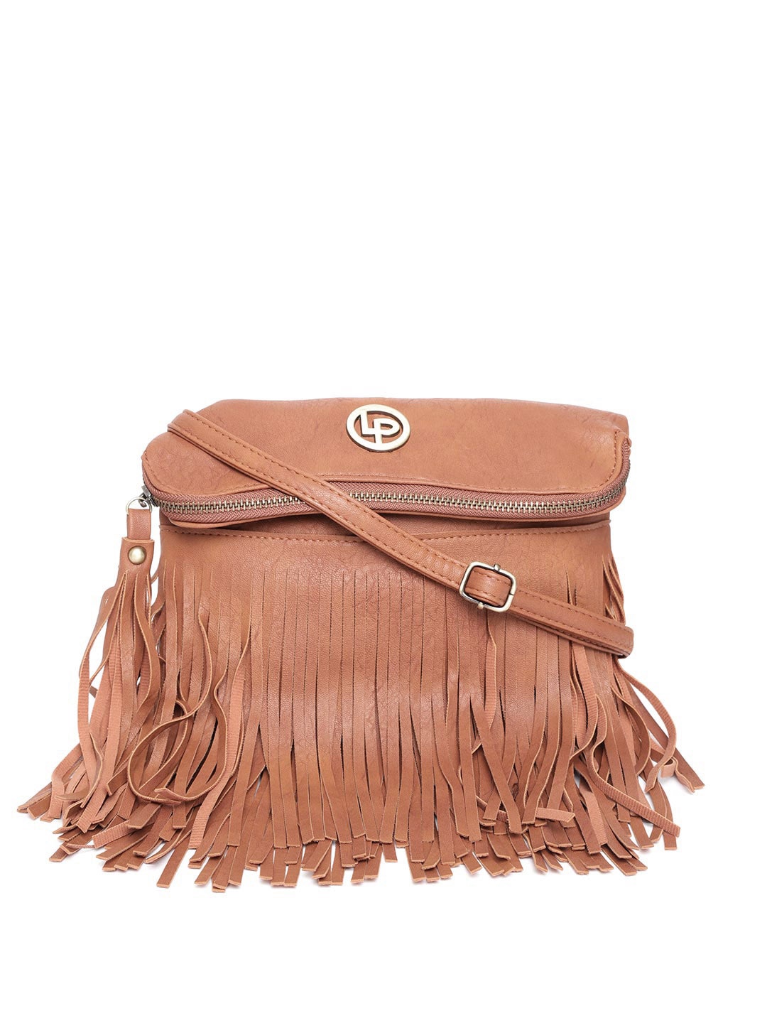 

Lino Perros Brown Solid Fringed Sling Bag