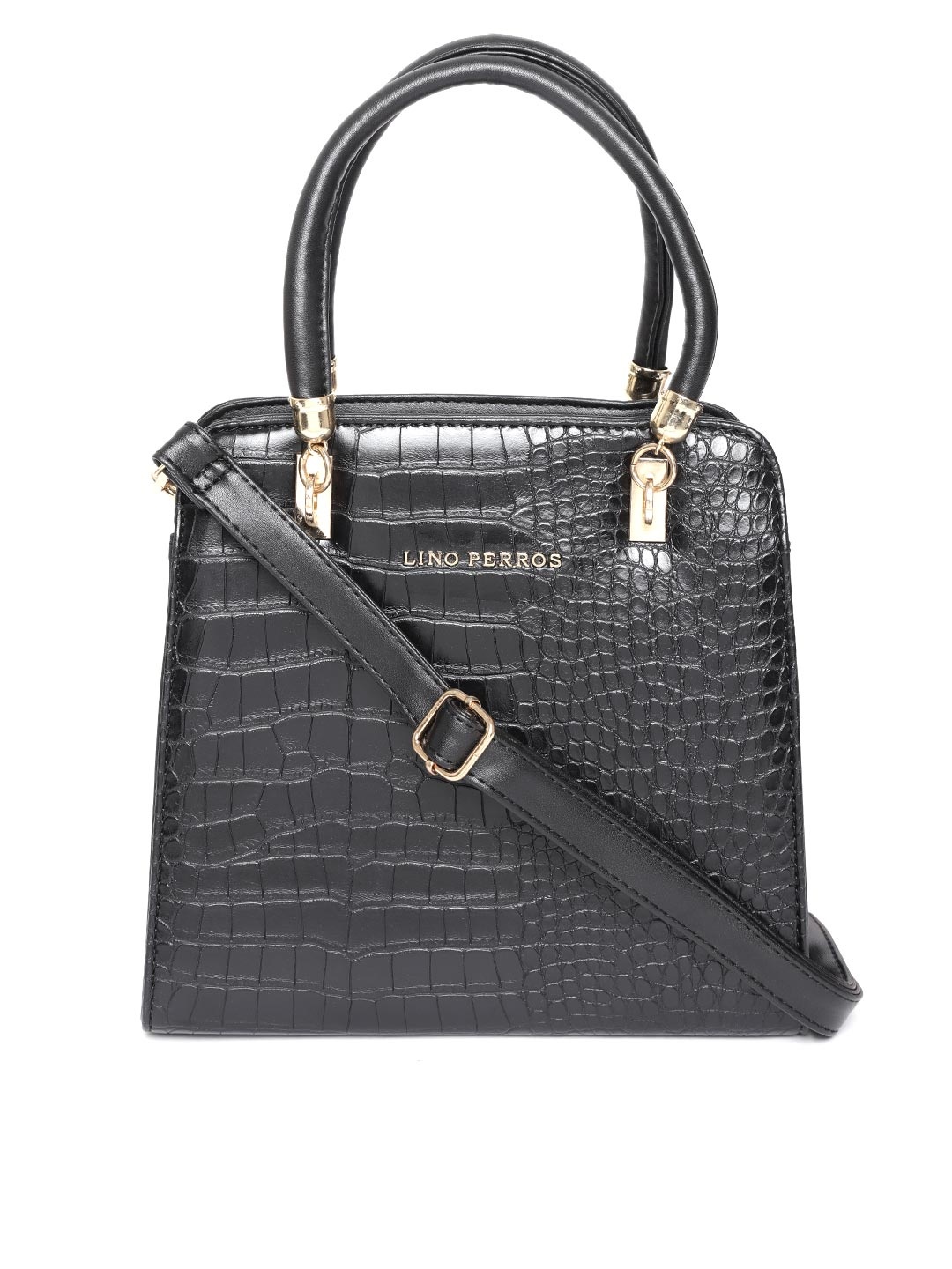 

Lino Perros Black Croc Textured Handheld Bag