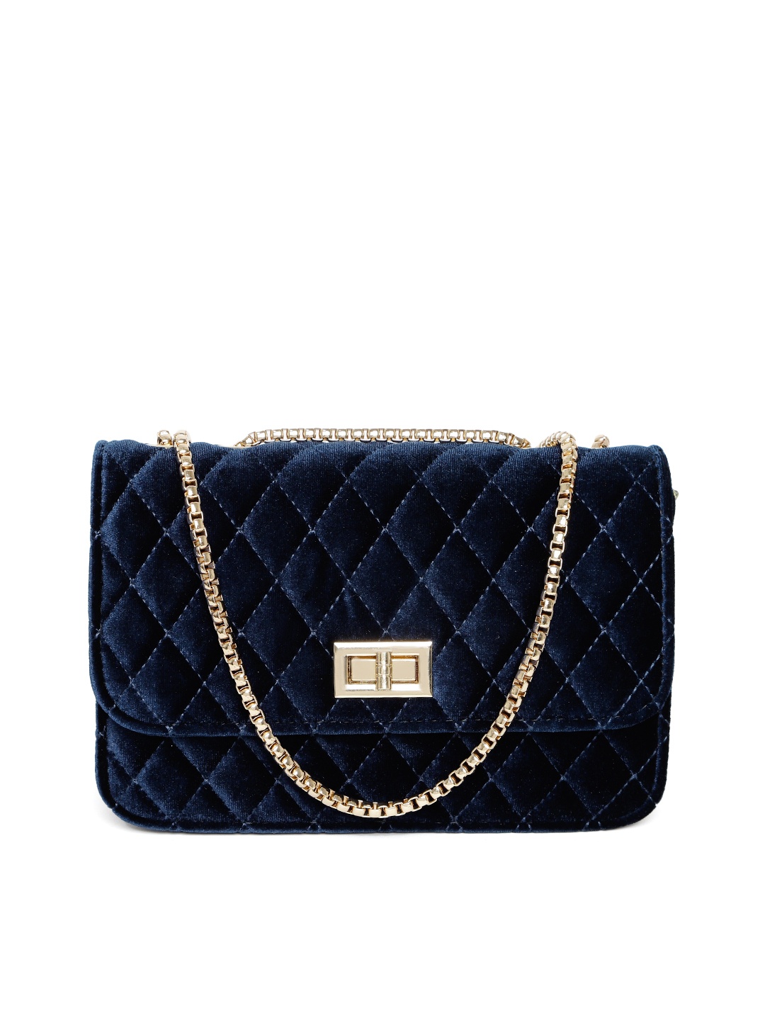 

Lino Perros Navy Blue Quilted Shoulder Bag with Velvet Finish
