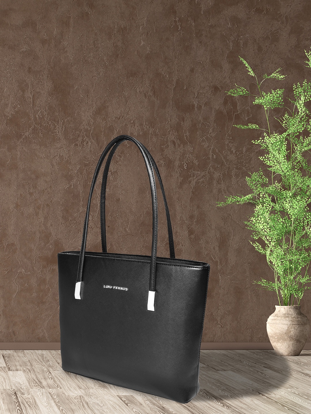 

Lino Perros Black Solid Faux Leather Laptop Bag