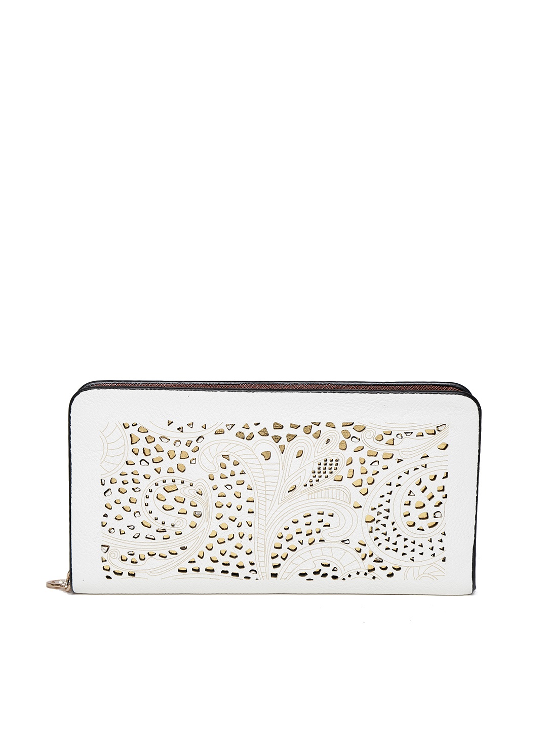 

Lino Perros Women White Printed Cut Work Zip Around Wallet