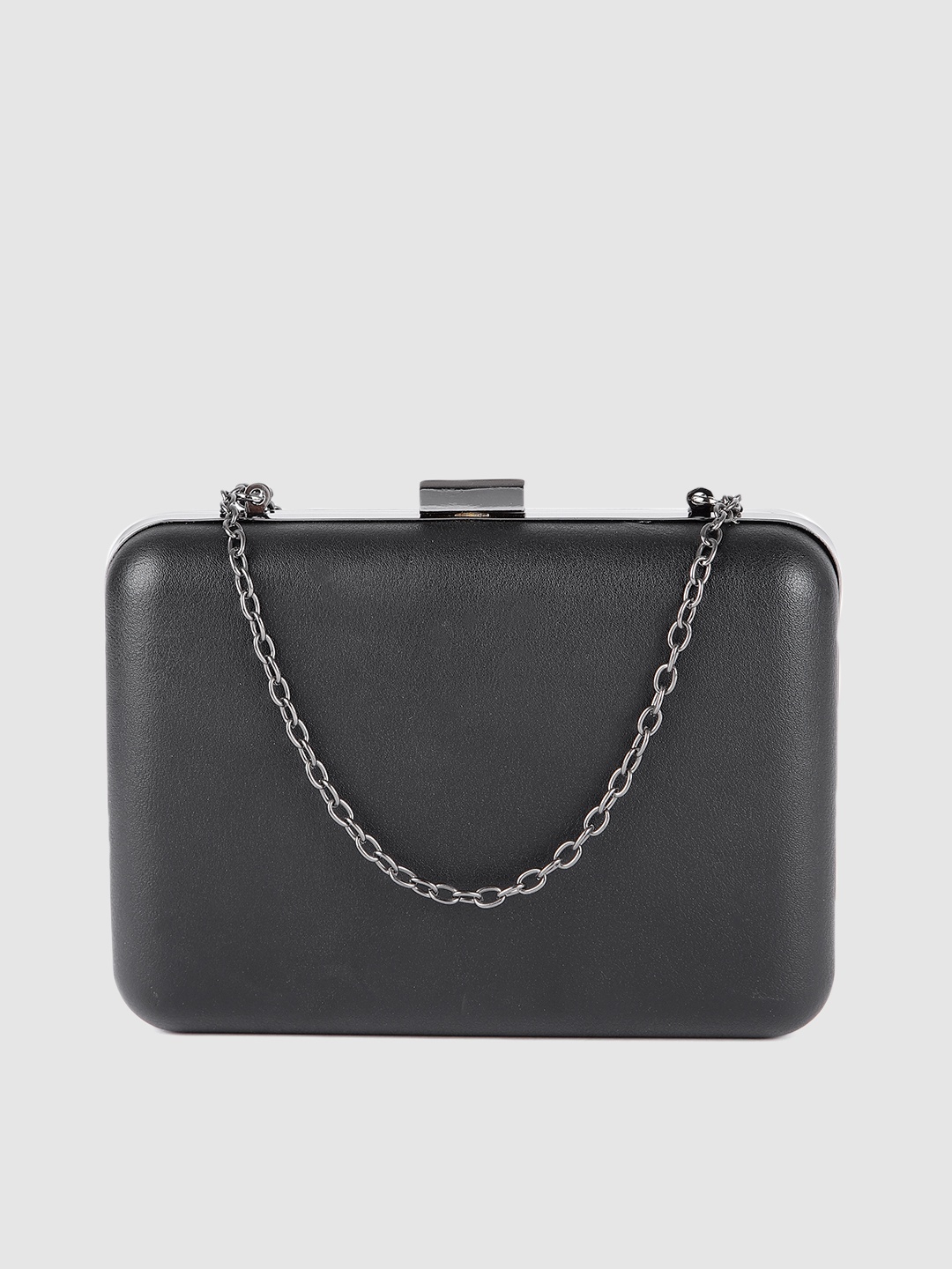 

Lino Perros Black Solid Box Clutch With Sling Strap