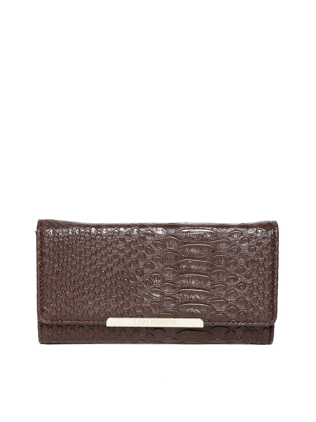 

Lino Perros Women Coffee Brown Crock Textured Three Fold Wallet