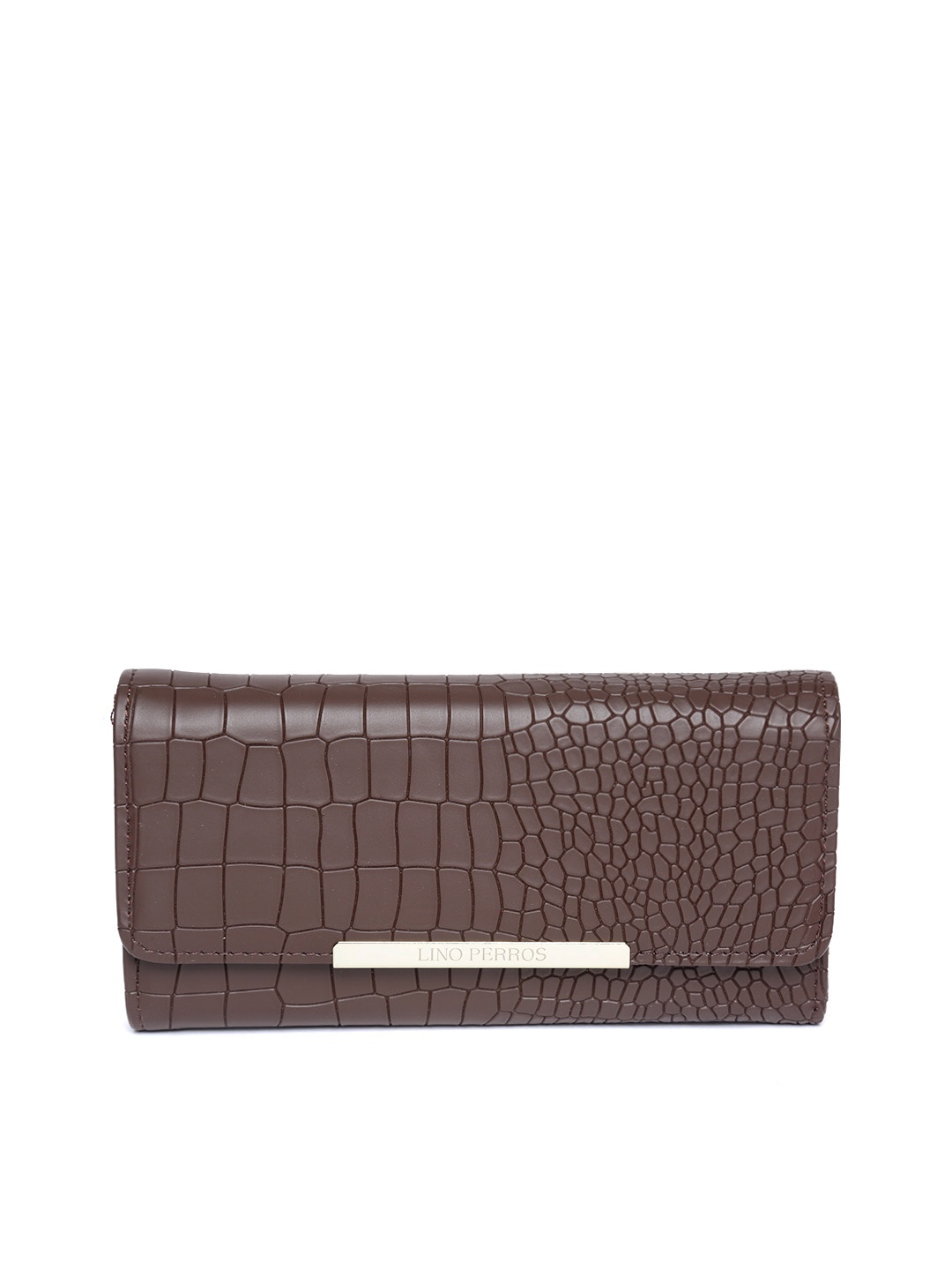 

Lino Perros Women Coffee Brown Croc Texture Three Fold Wallet