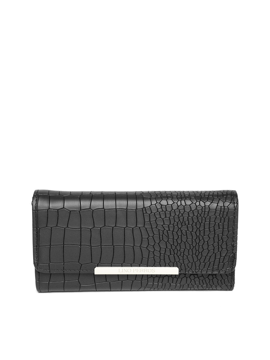 

Lino Perros Women Black Croc Texture Three Fold Wallet