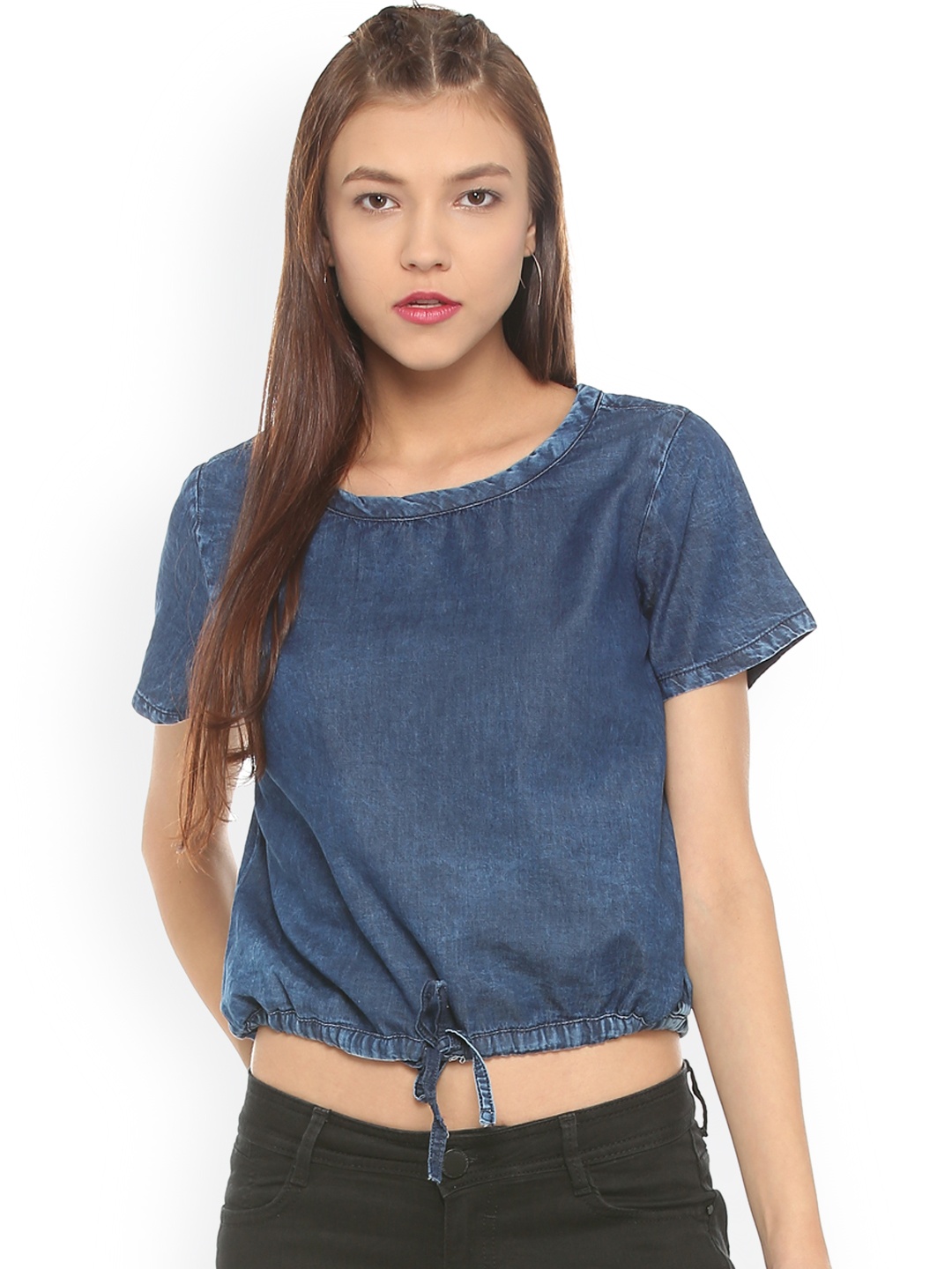 

People Women Blue Solid Top