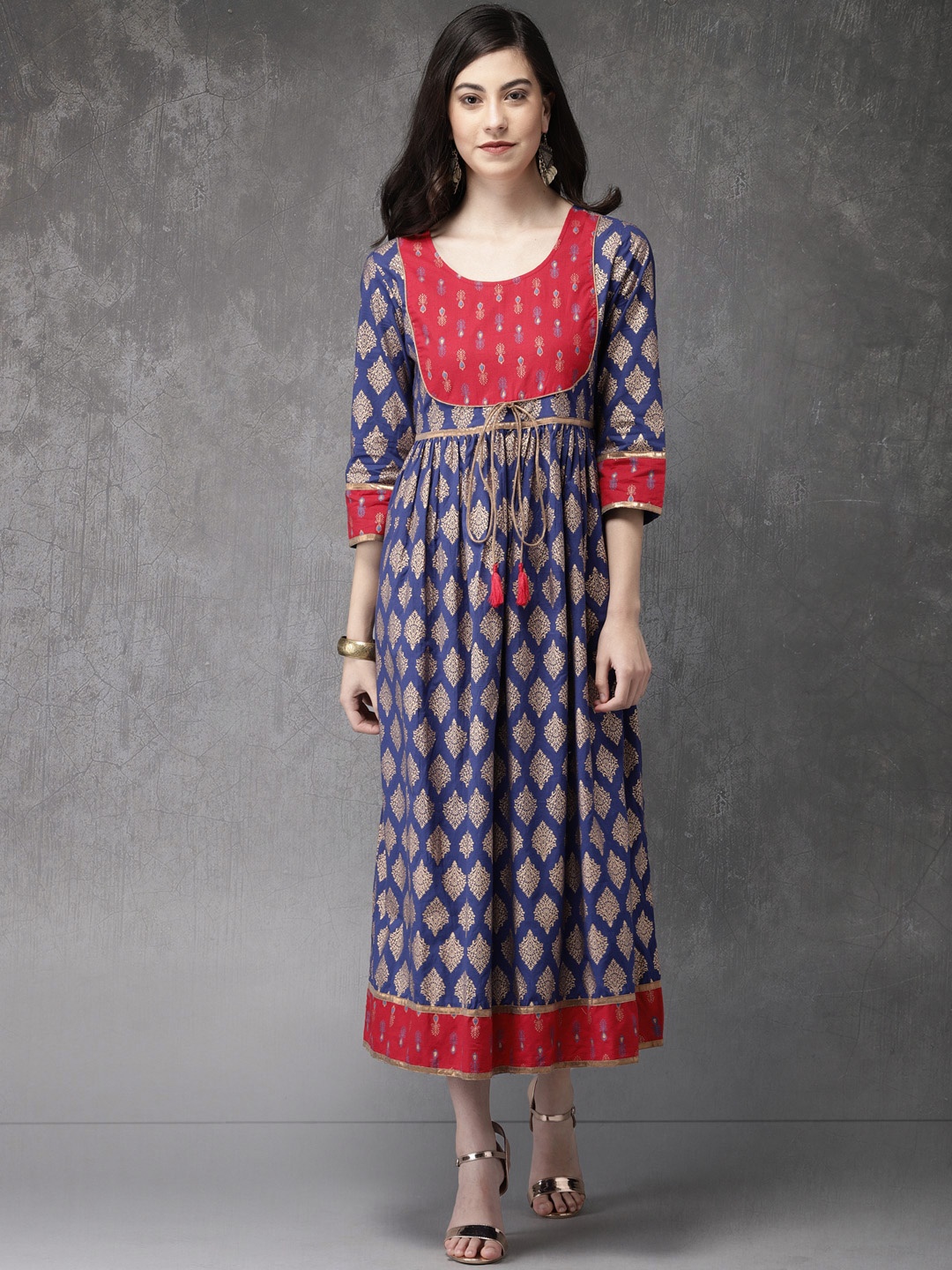 

Anouk Women Blue & Red Printed Anarkali Kurta