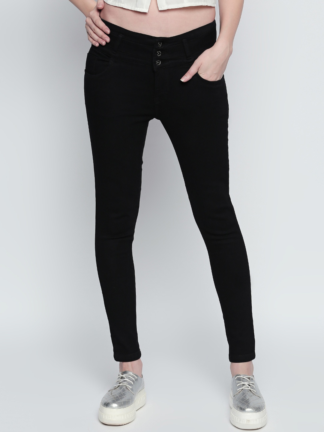 

High Star Women Black Slim Fit High-Rise Clean Look Stretchable Jeans