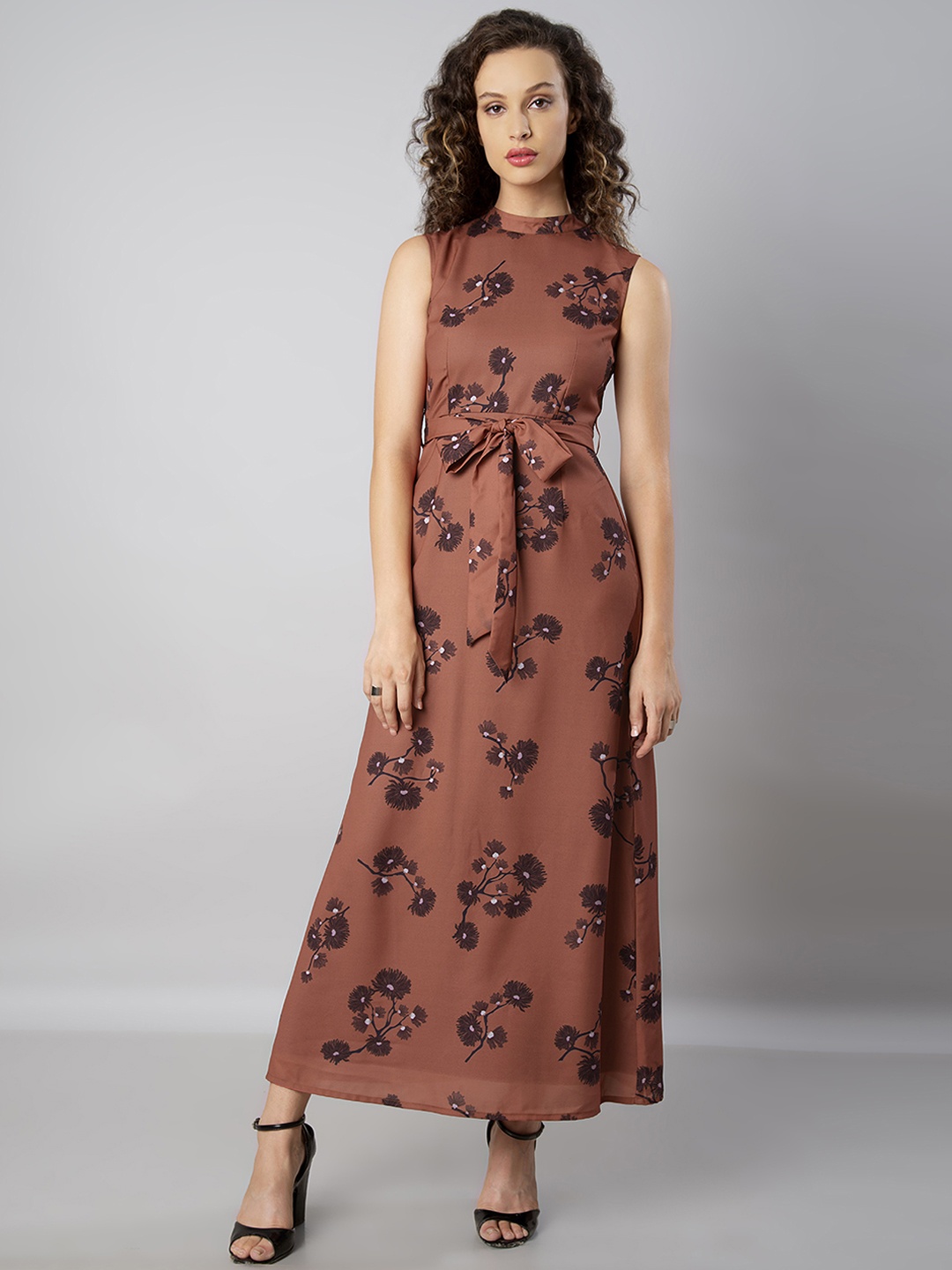 

FabAlley Women Brown Printed Fit and Flare Dress