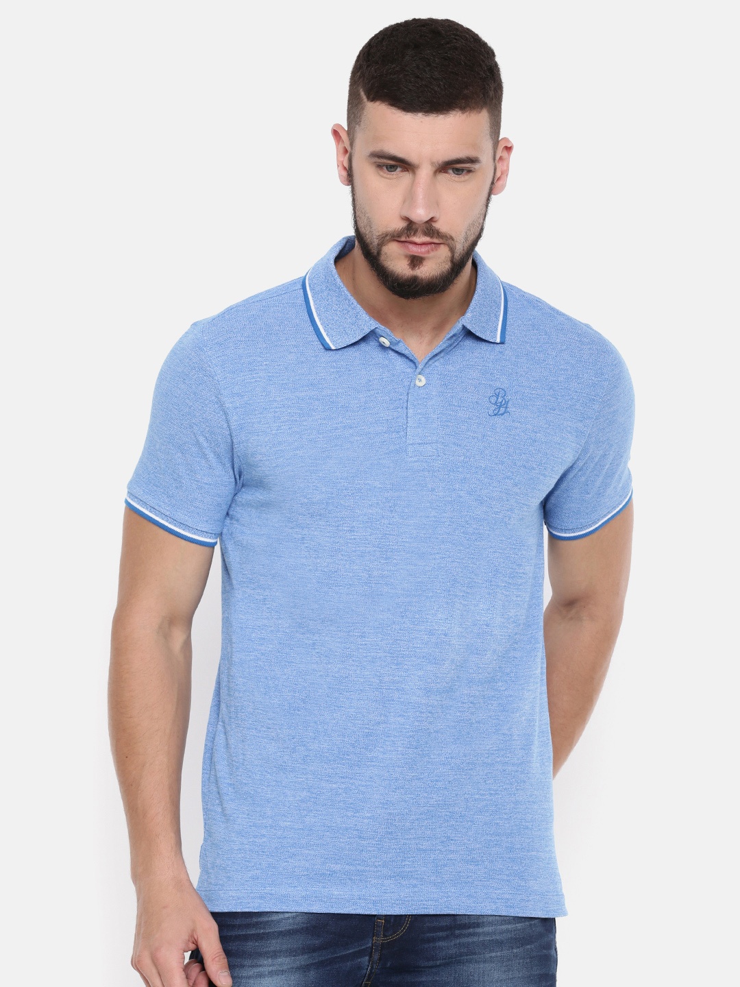 

Being Human Clothing Blue Solid Polo Pure Cotton T-shirt