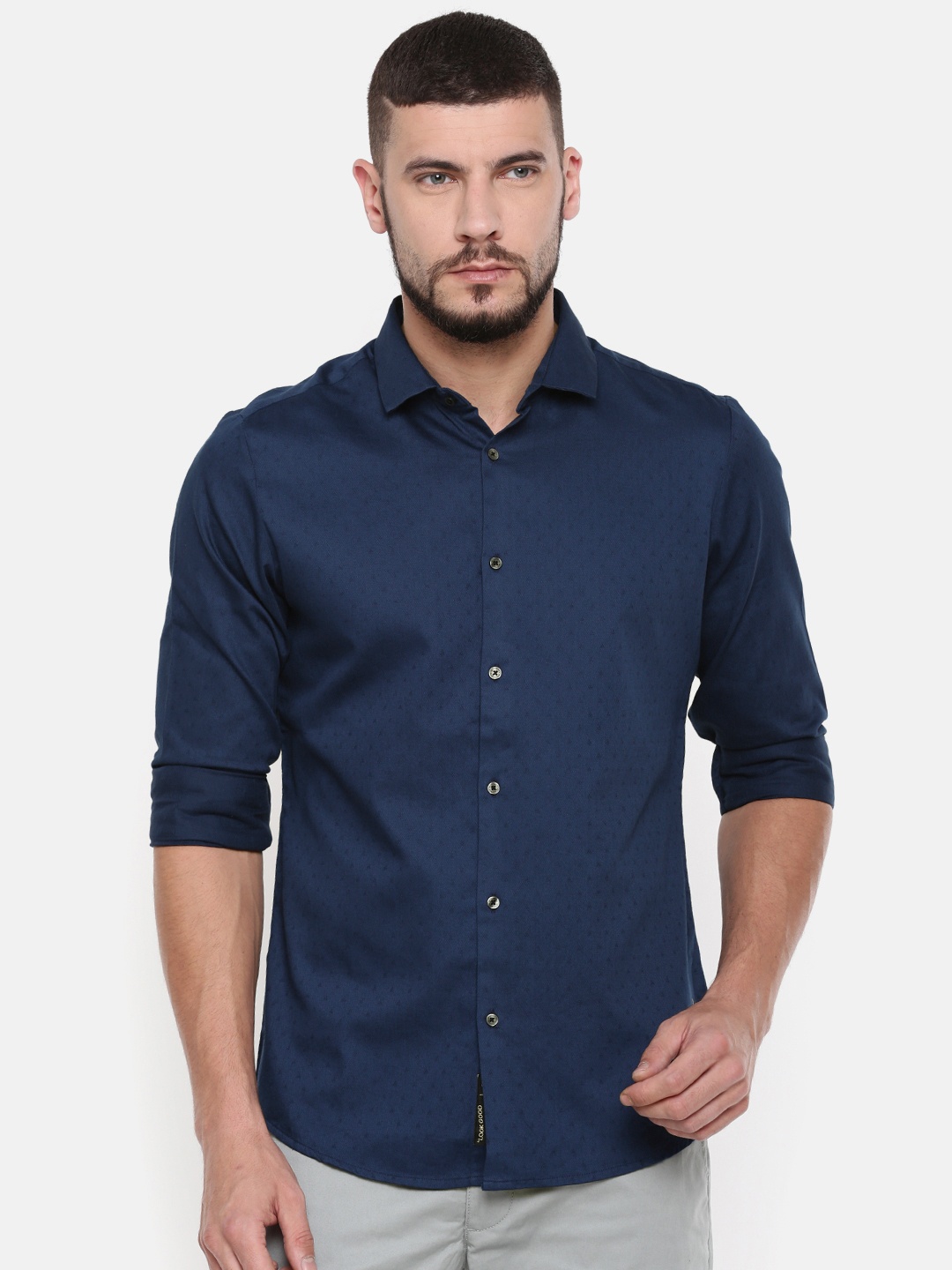 

Being Human Clothing Navy Solid Slim Fit Casual Shirt, Navy blue