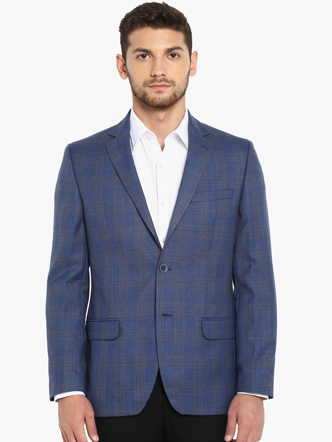 

Park Avenue Men Blue Checked Regular-Fit Single-Breasted Pure Cotton Blazer