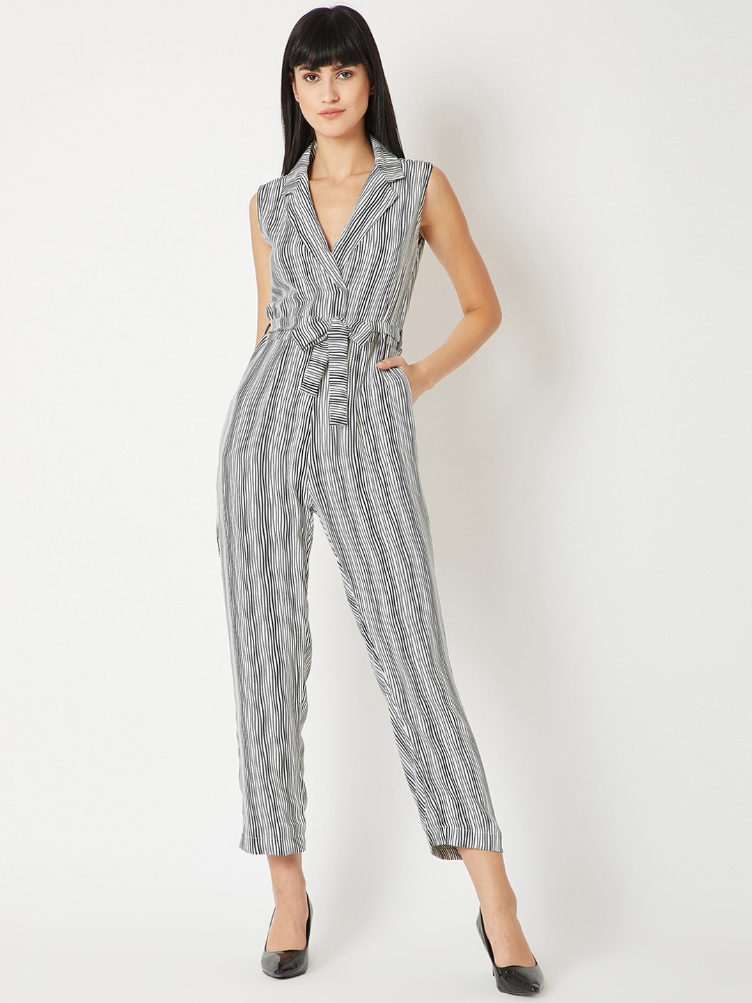 

Miss Chase White Striped Basic Jumpsuit