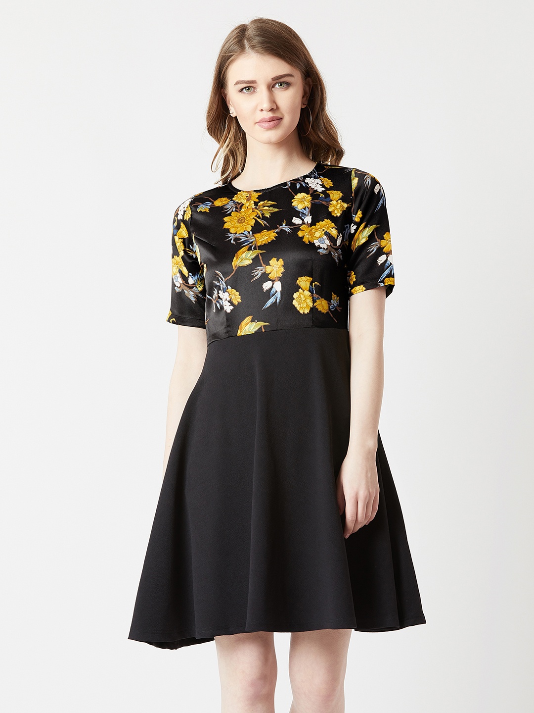 

Miss Chase Women Black Printed Fit and Flare Dress