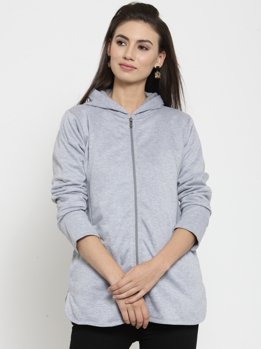 

Belle Fille Women Grey Melange Solid Open Front Jacket