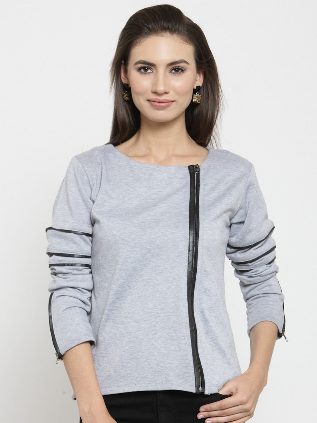 

Belle Fille Women Grey Melange Solid Asymmetric Closure Tailored Jacket