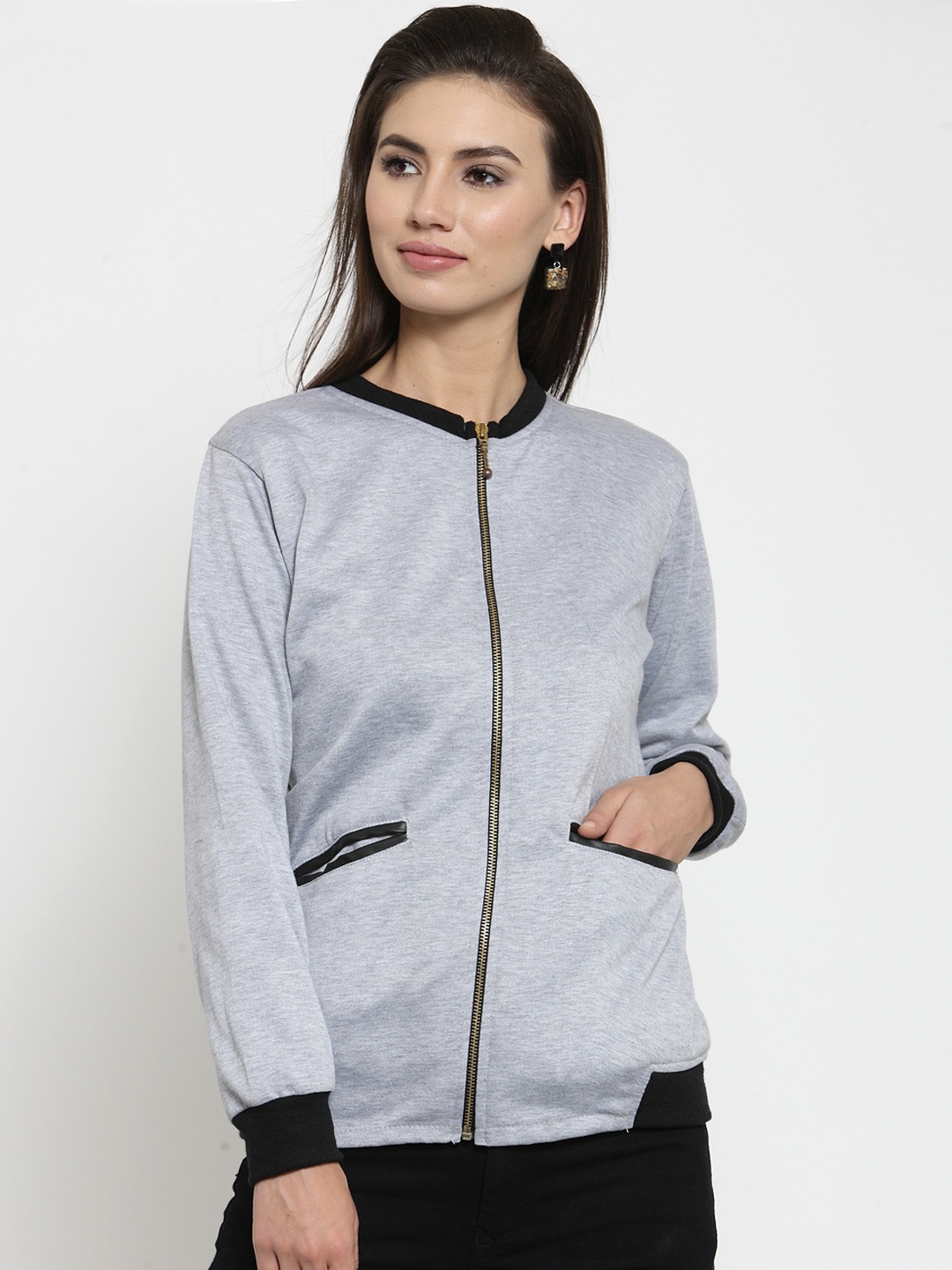 

Belle Fille Women Grey Melange Solid Bomber