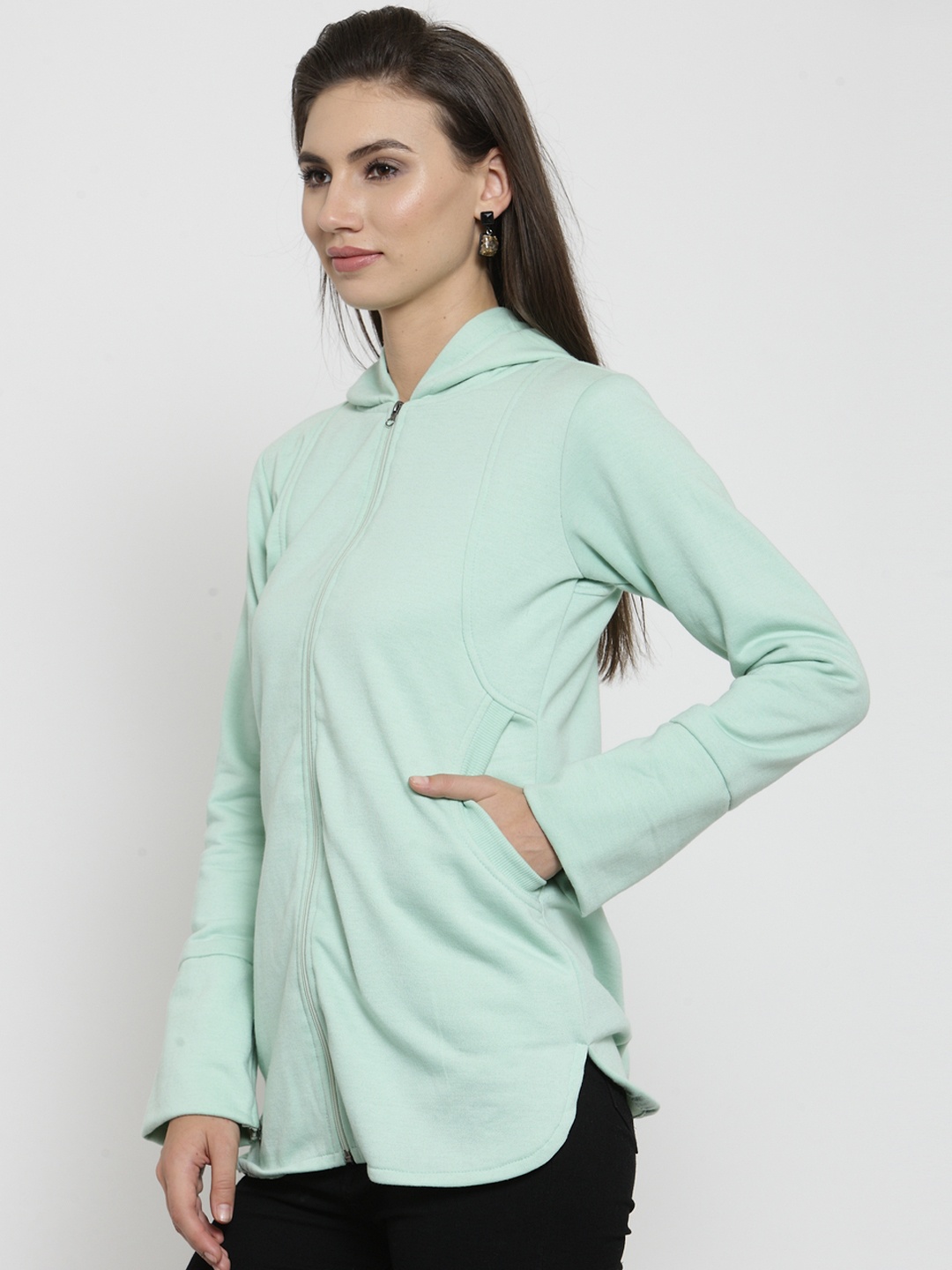 

Belle Fille Women Sea Green Solid Open Front Jacket