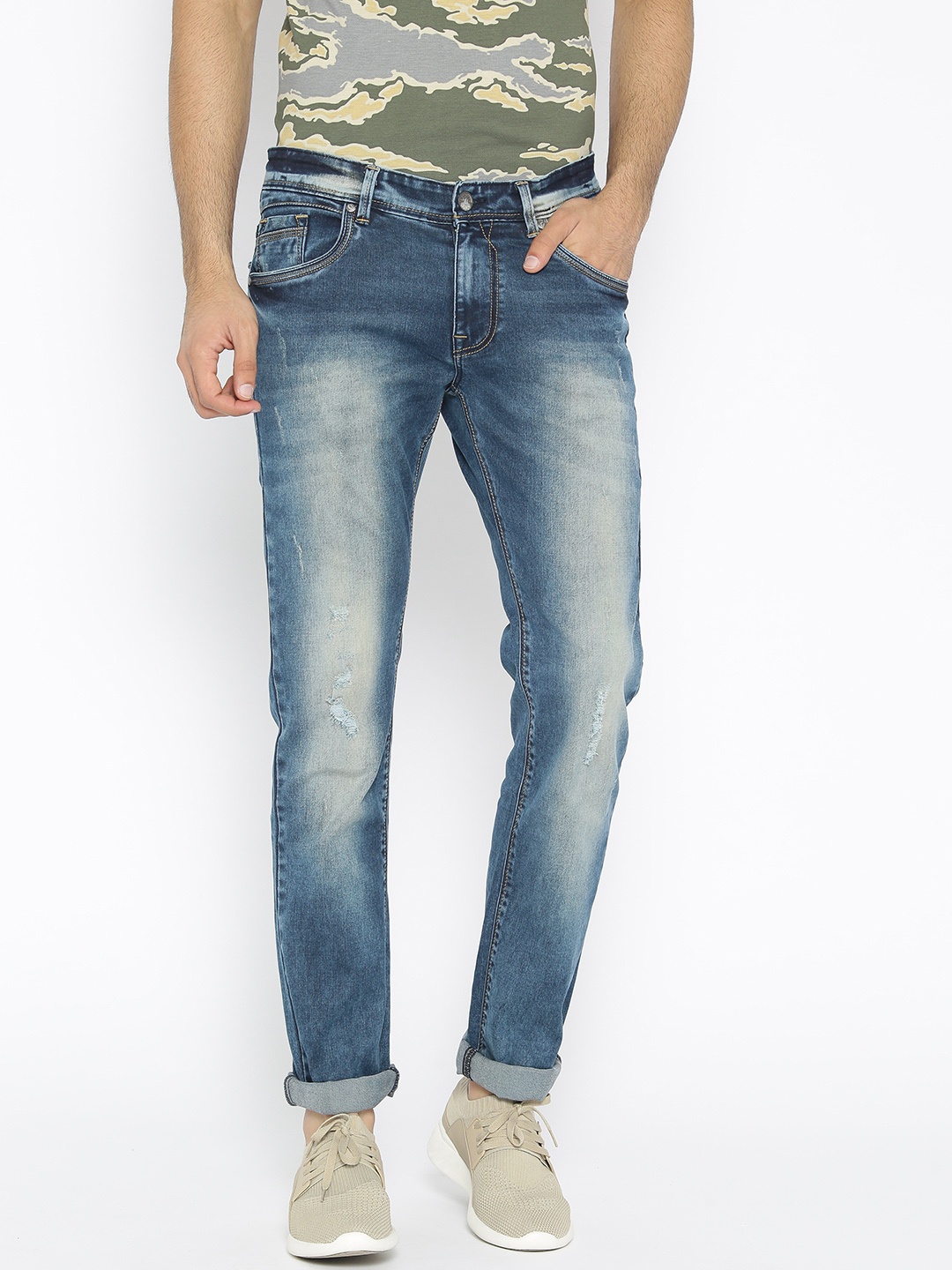 

Oxemberg Men Blue Slim Fit Low-Rise Low Distress Stretchable Jeans