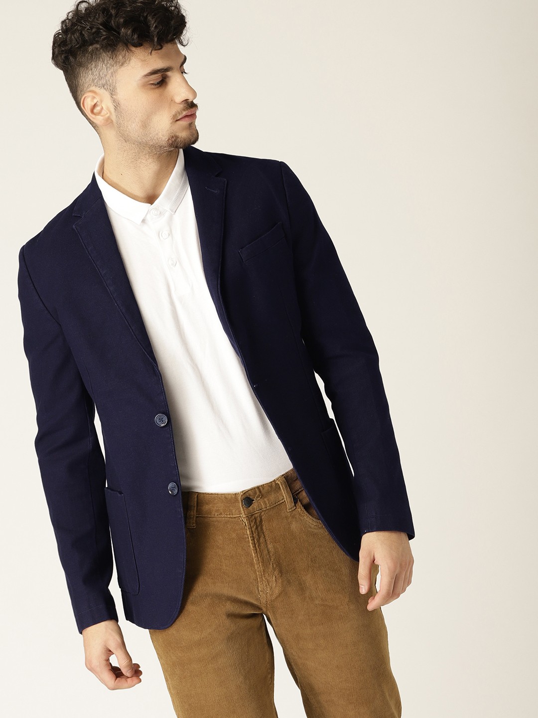 

United Colors Of Benetton Men Navy Blue Single Breasted Casual Blazer