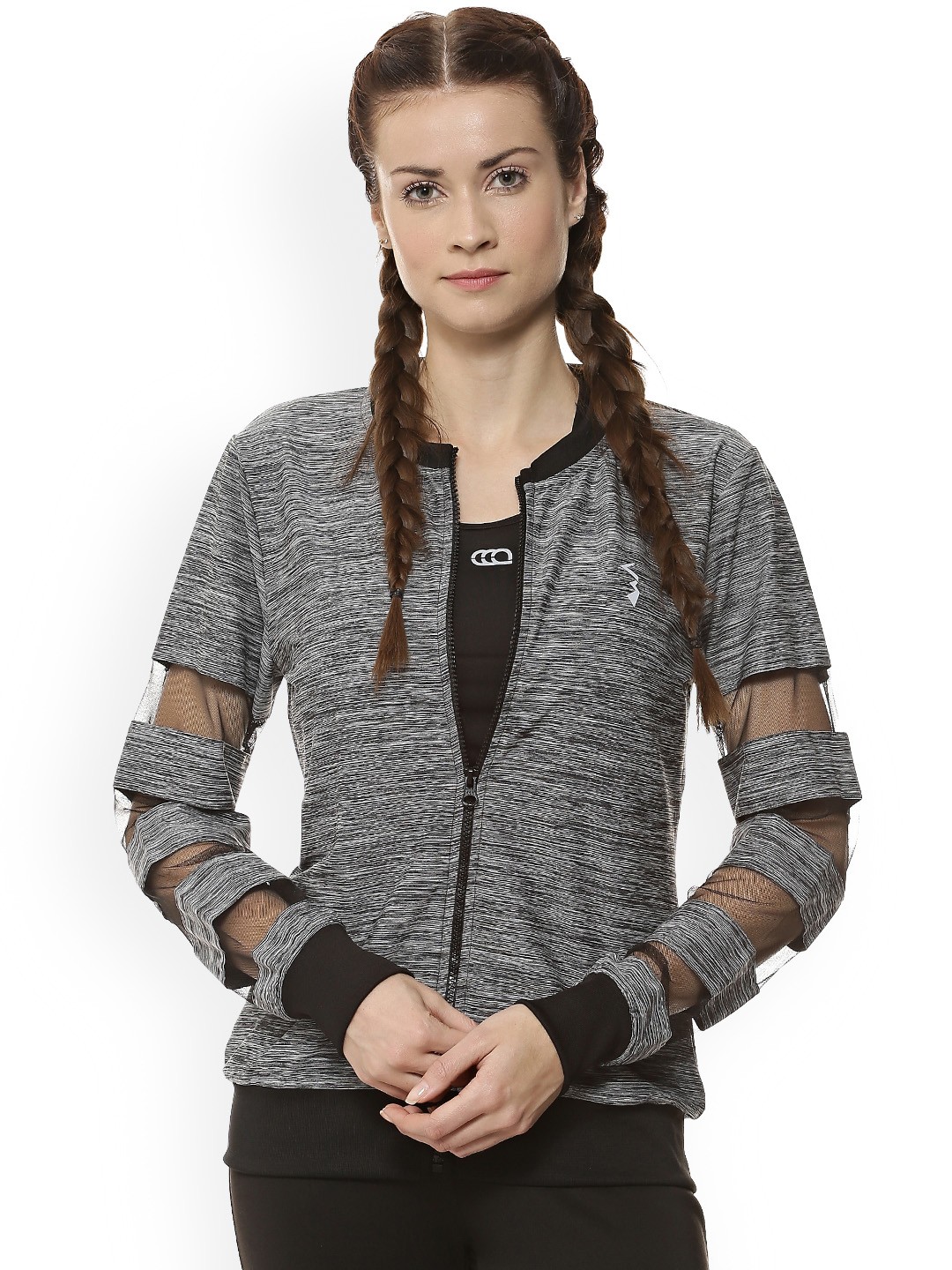 

Campus Sutra Women Grey Solid Lightweight Sporty Jacket