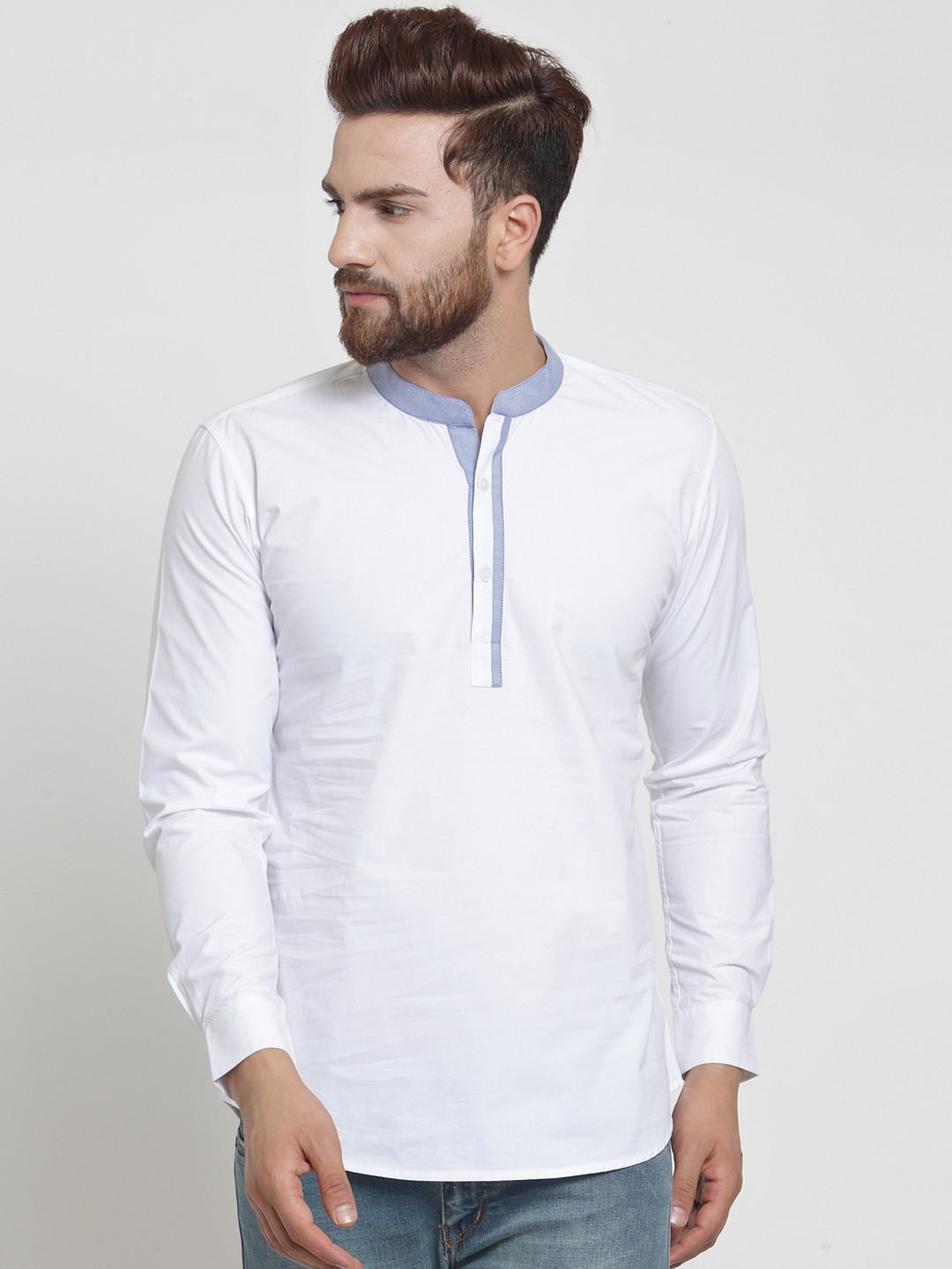 

Purple State Men White Solid Straight Kurta
