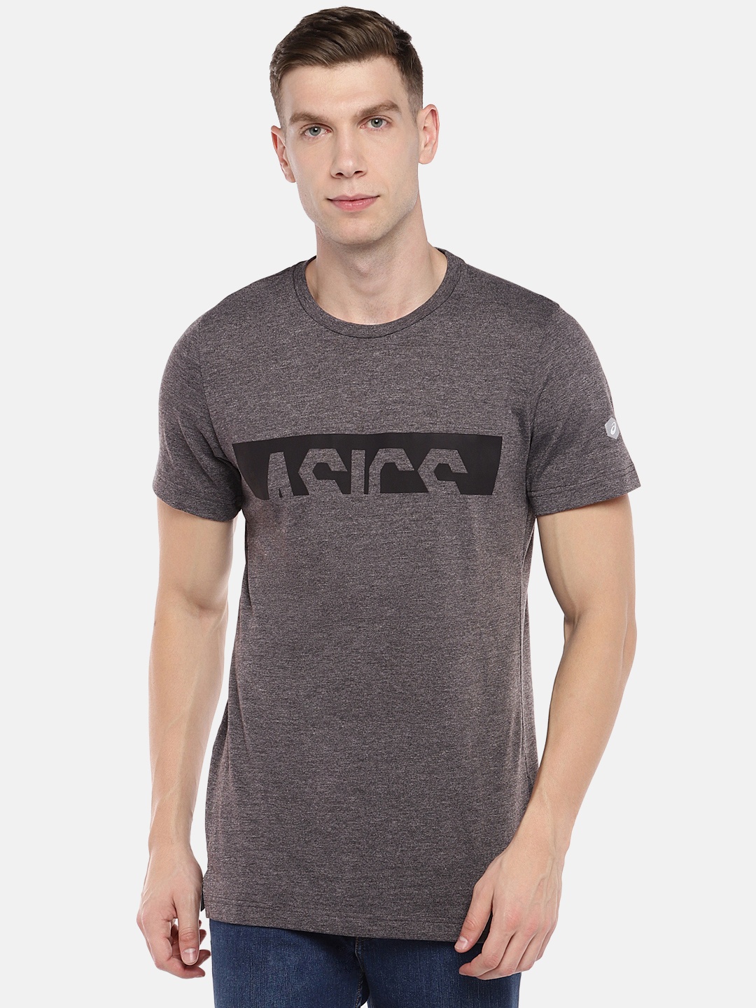 

ASICS Men Charcoal Grey Solid Round Neck GRAPHIC Training T-shirt