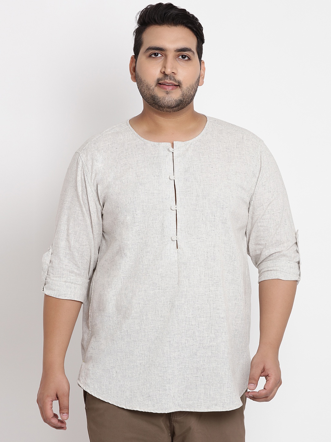 

John Pride Plus Size Men Off-White Solid Straight Kurta