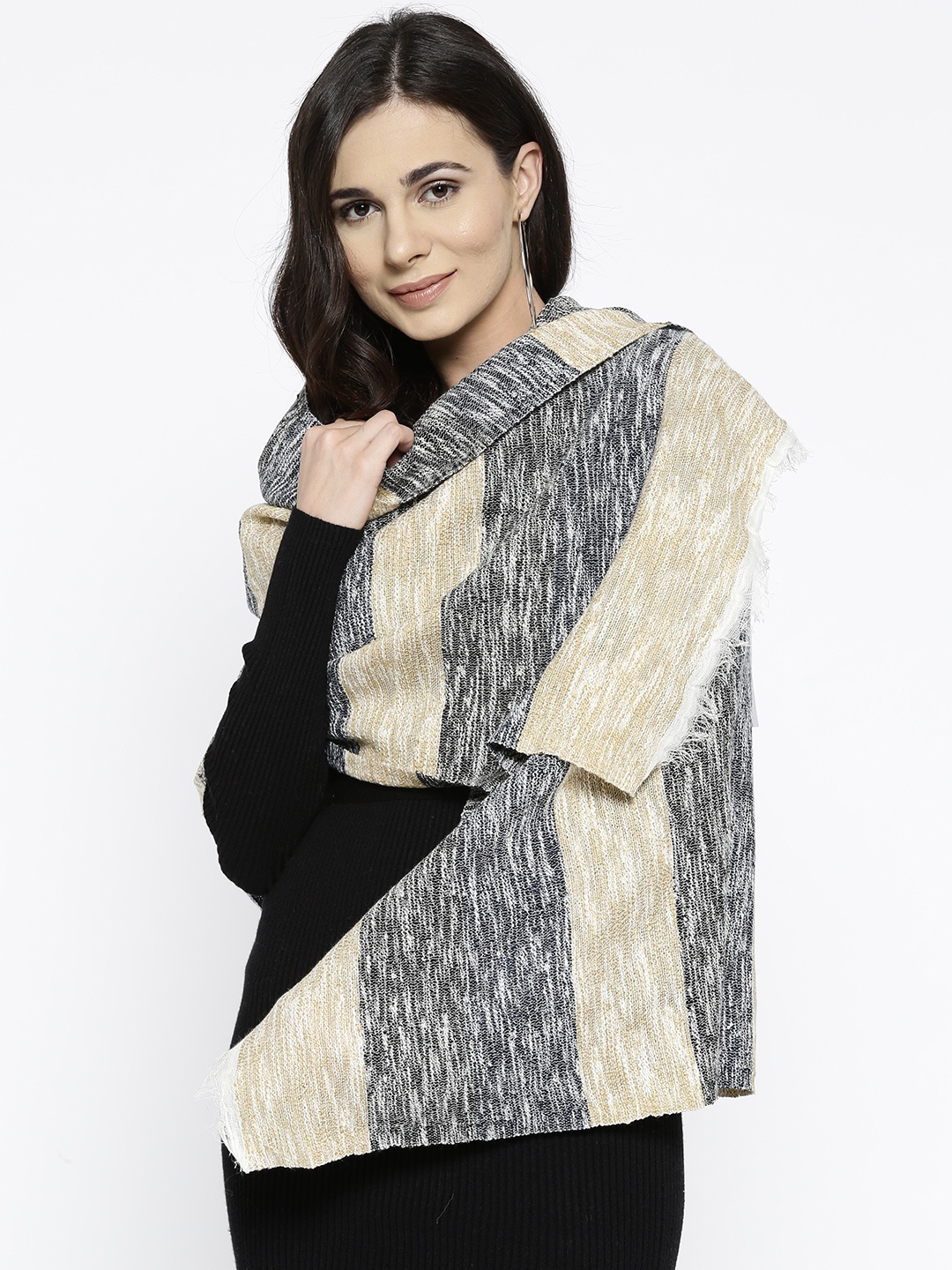 

Style Quotient Women Black & Beige Striped Shawl