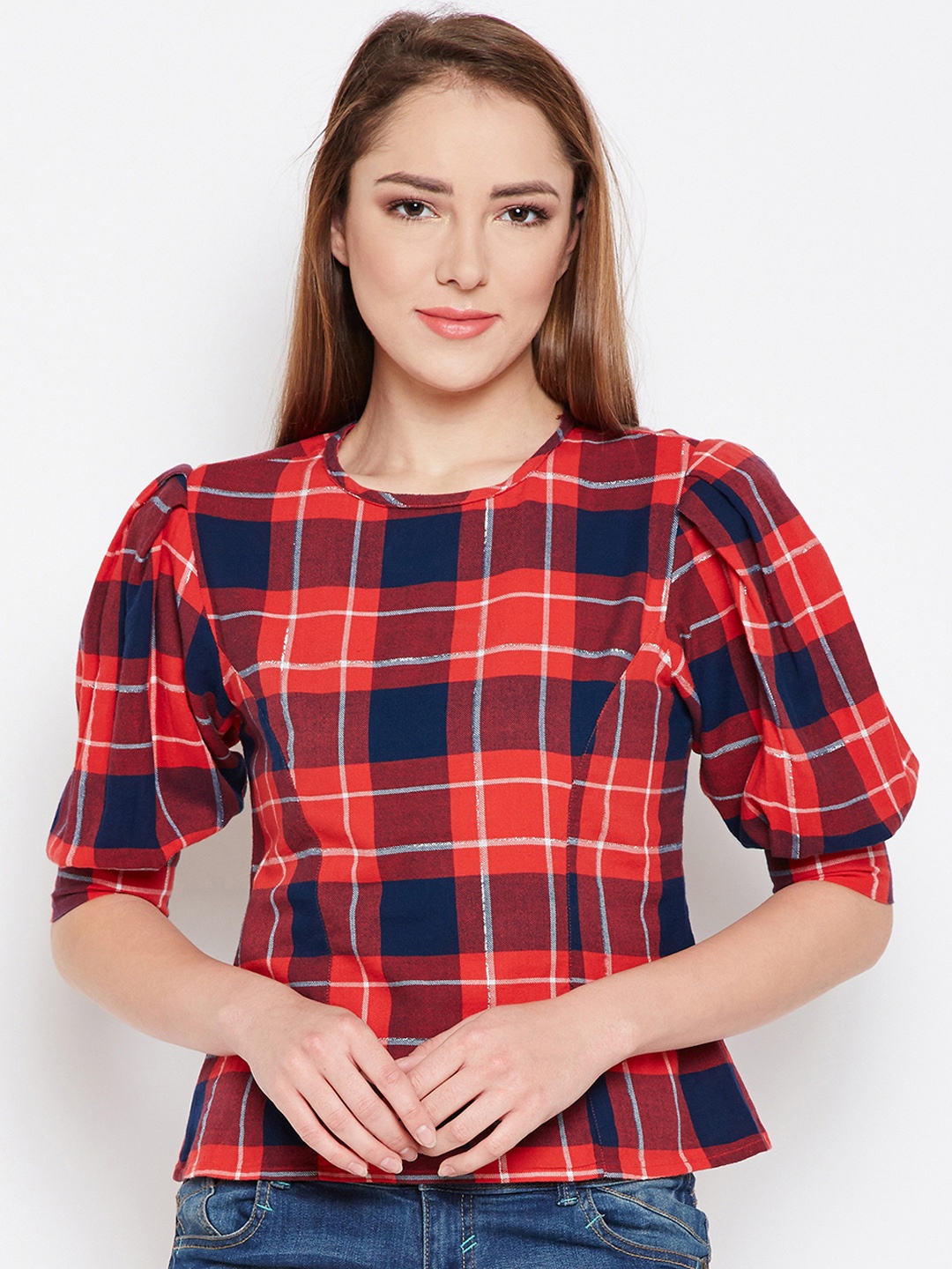 

Oxolloxo Women Red Checked Top