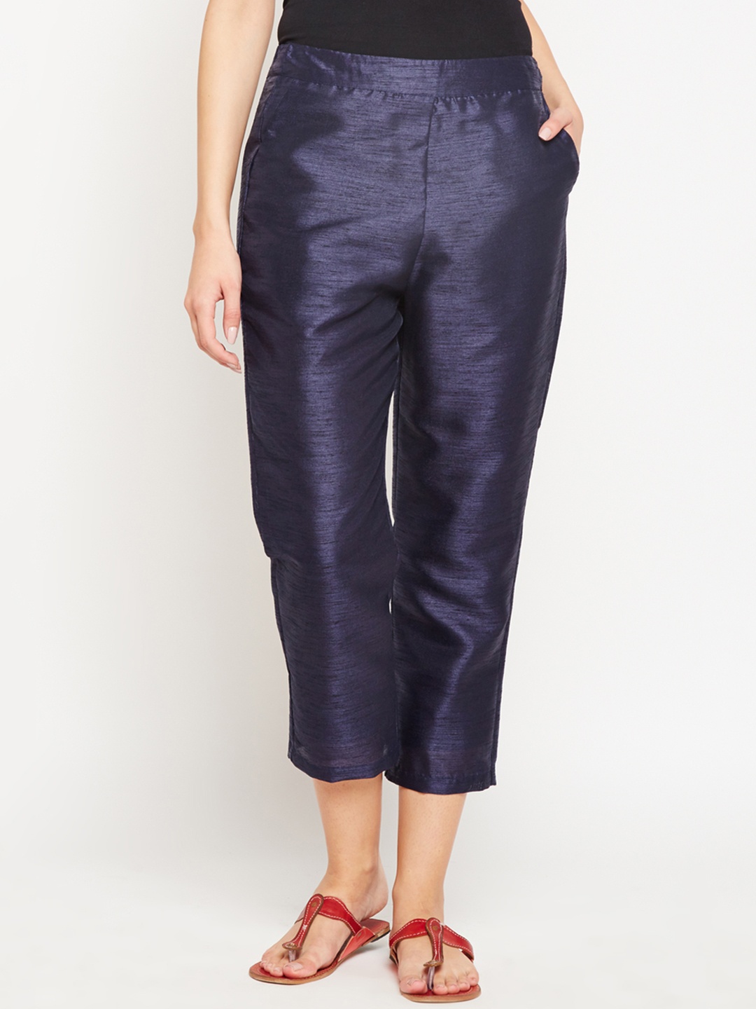 

Oxolloxo Women Navy Blue Solid Regular Trousers