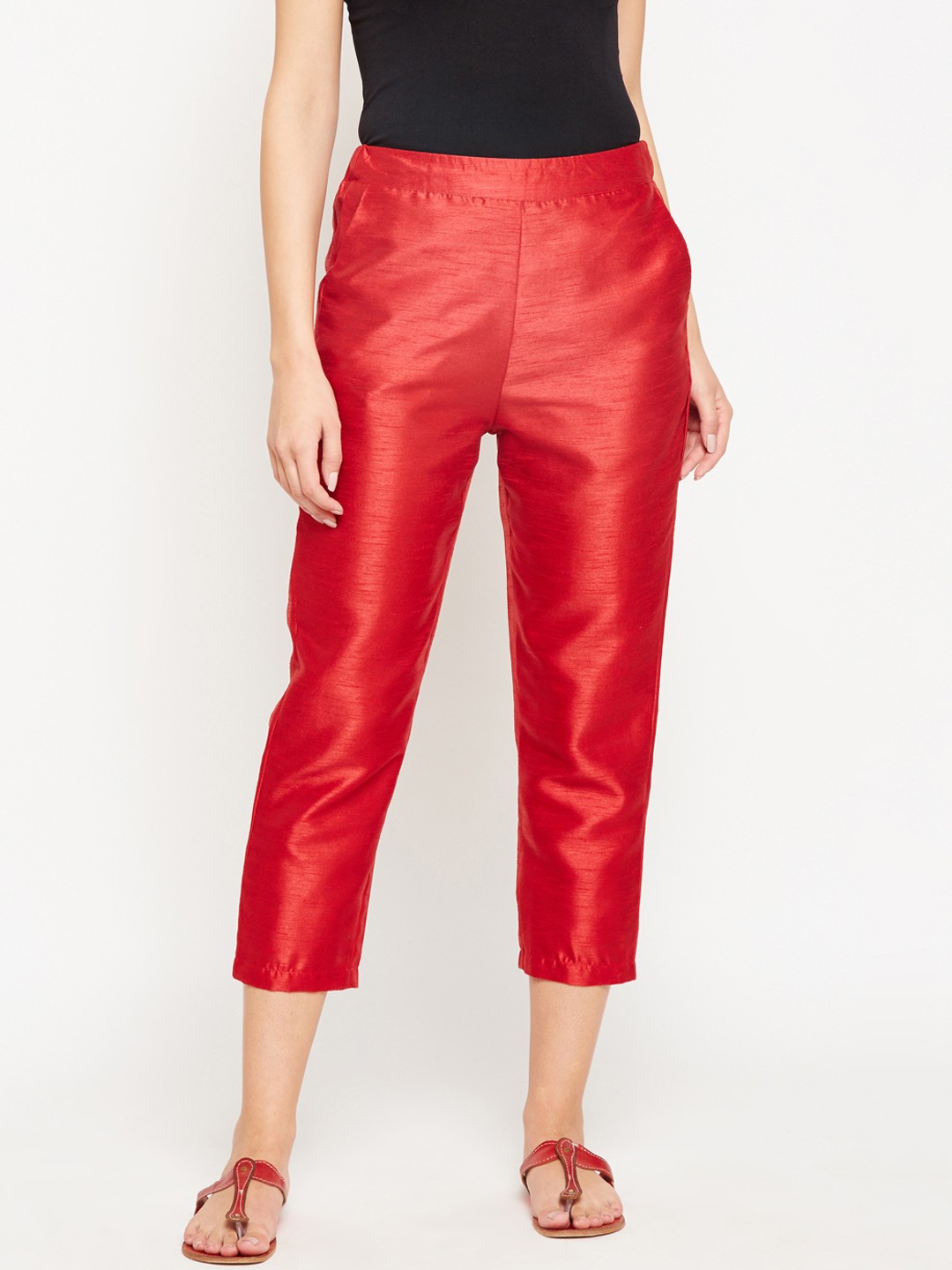 

Oxolloxo Women Red Solid Regular Trousers