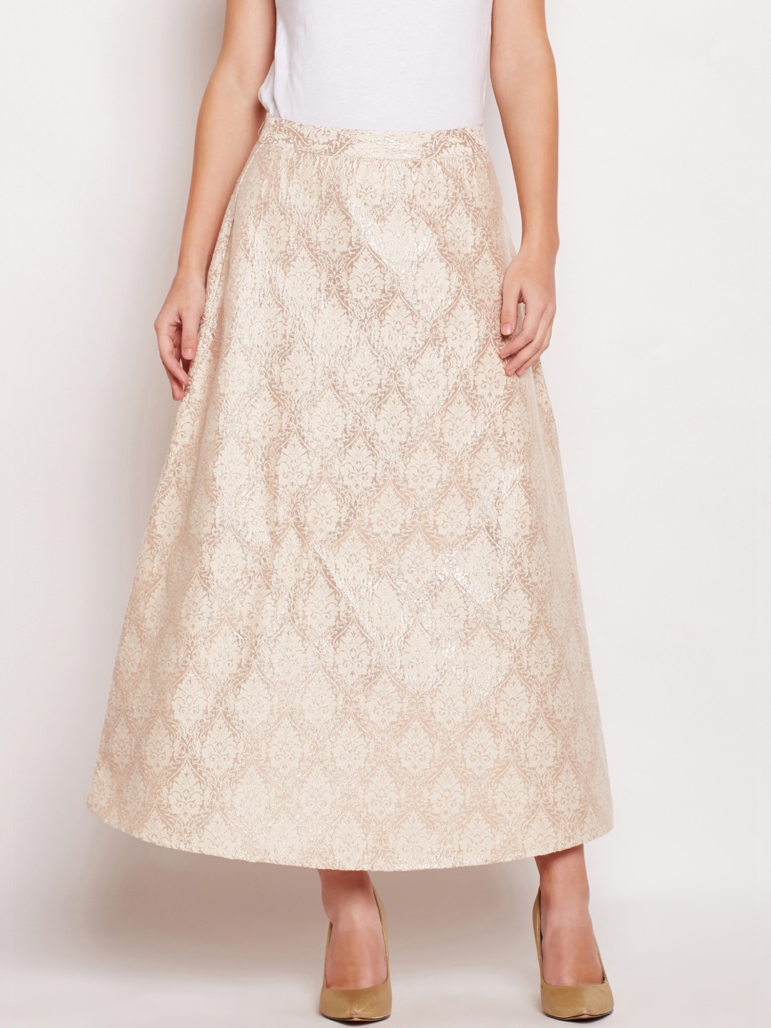 

Oxolloxo Women Peach-Coloured Self-Design Maxi A-Line Skirt