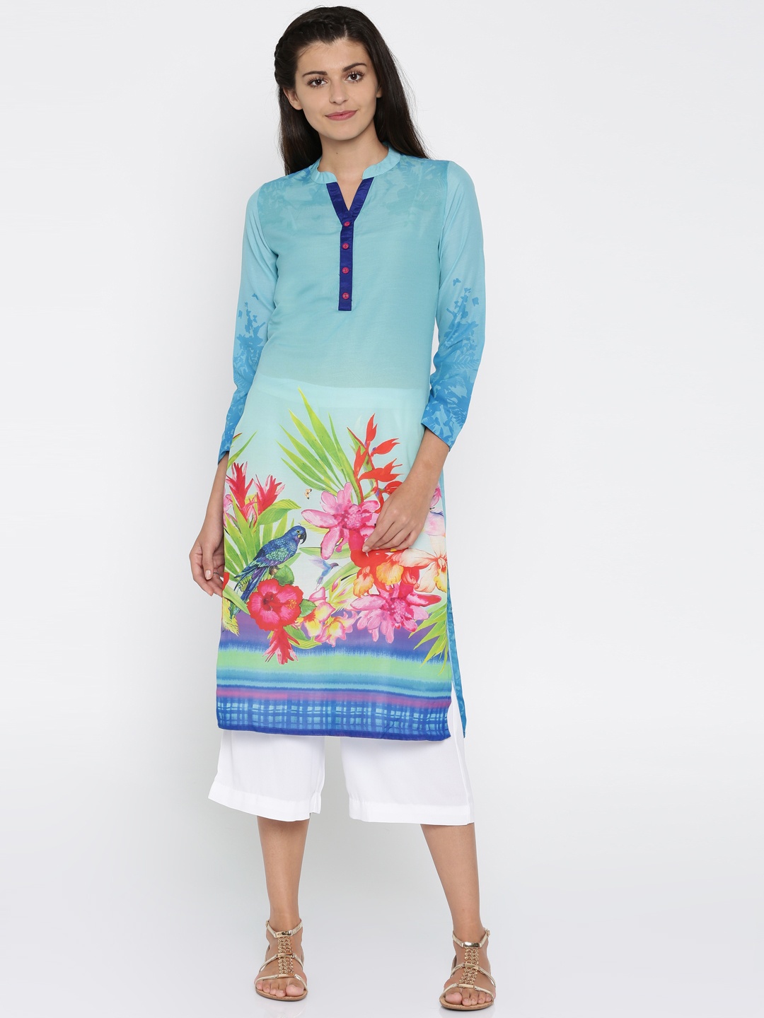 

Rangmanch by Pantaloons Blue Floral Printed Straight Kurta