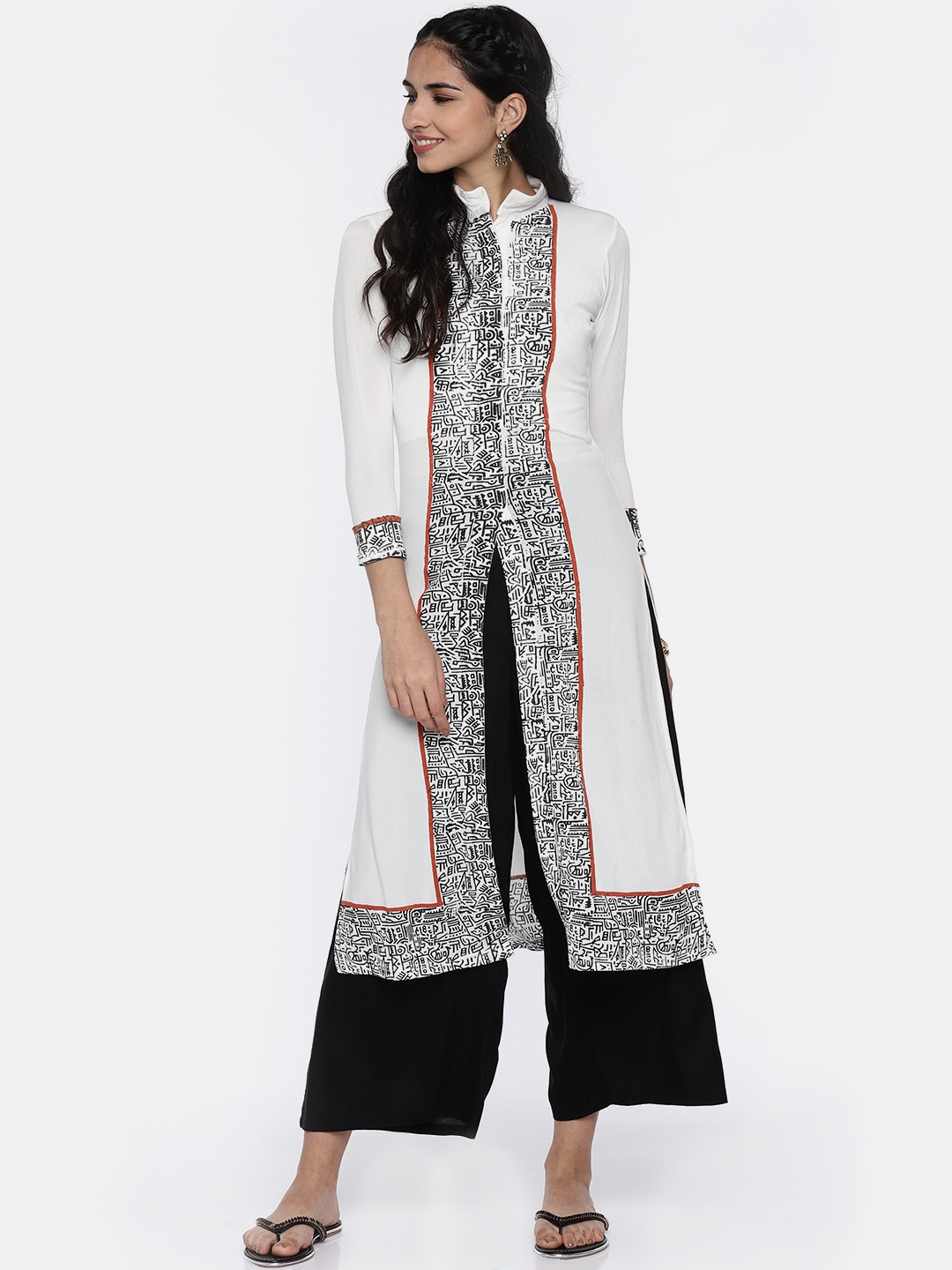 

Ira Soleil Women Off-White Printed Straight Kurta