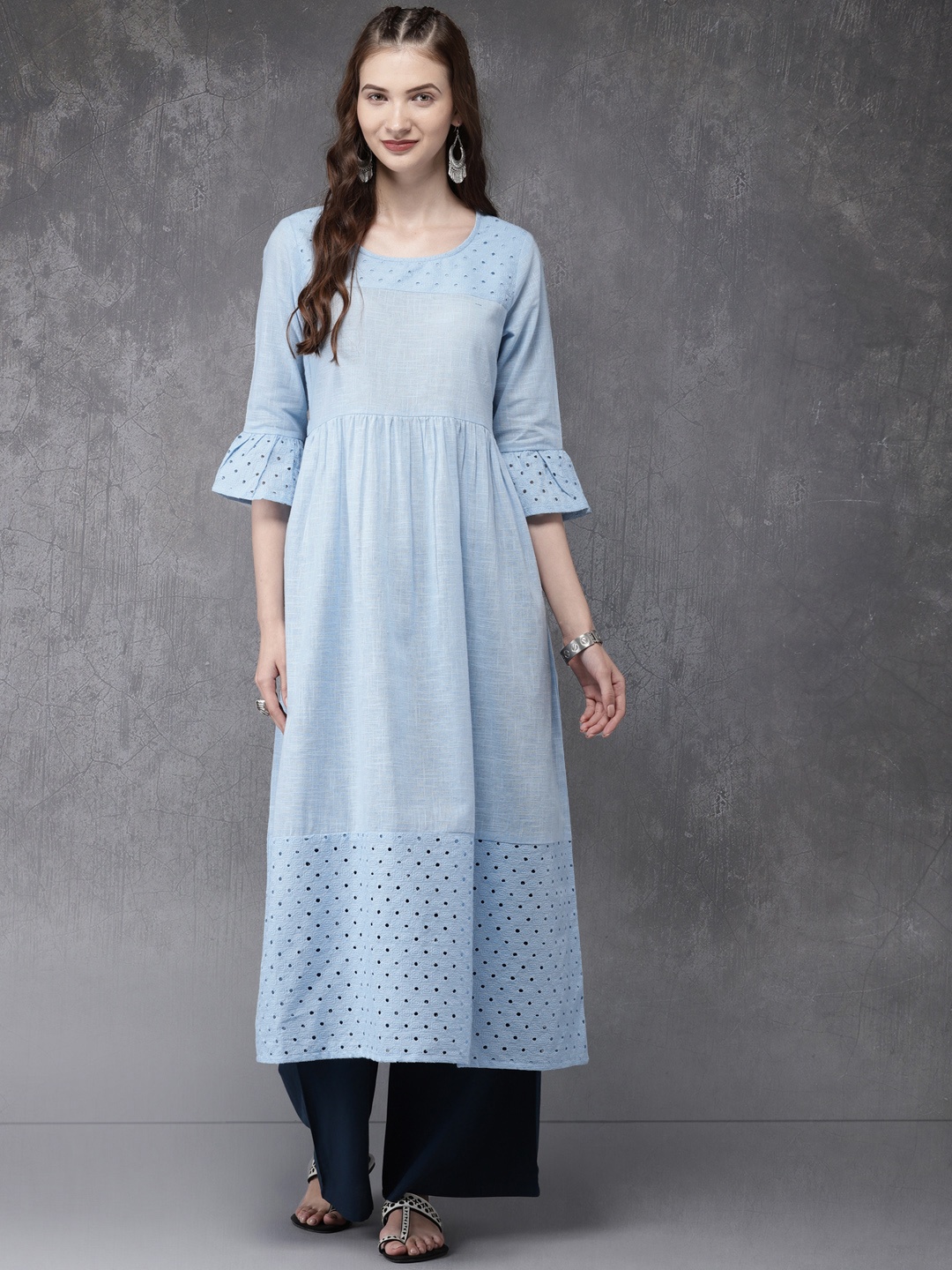 

Anouk Women Blue Embroidered A-Line Kurta