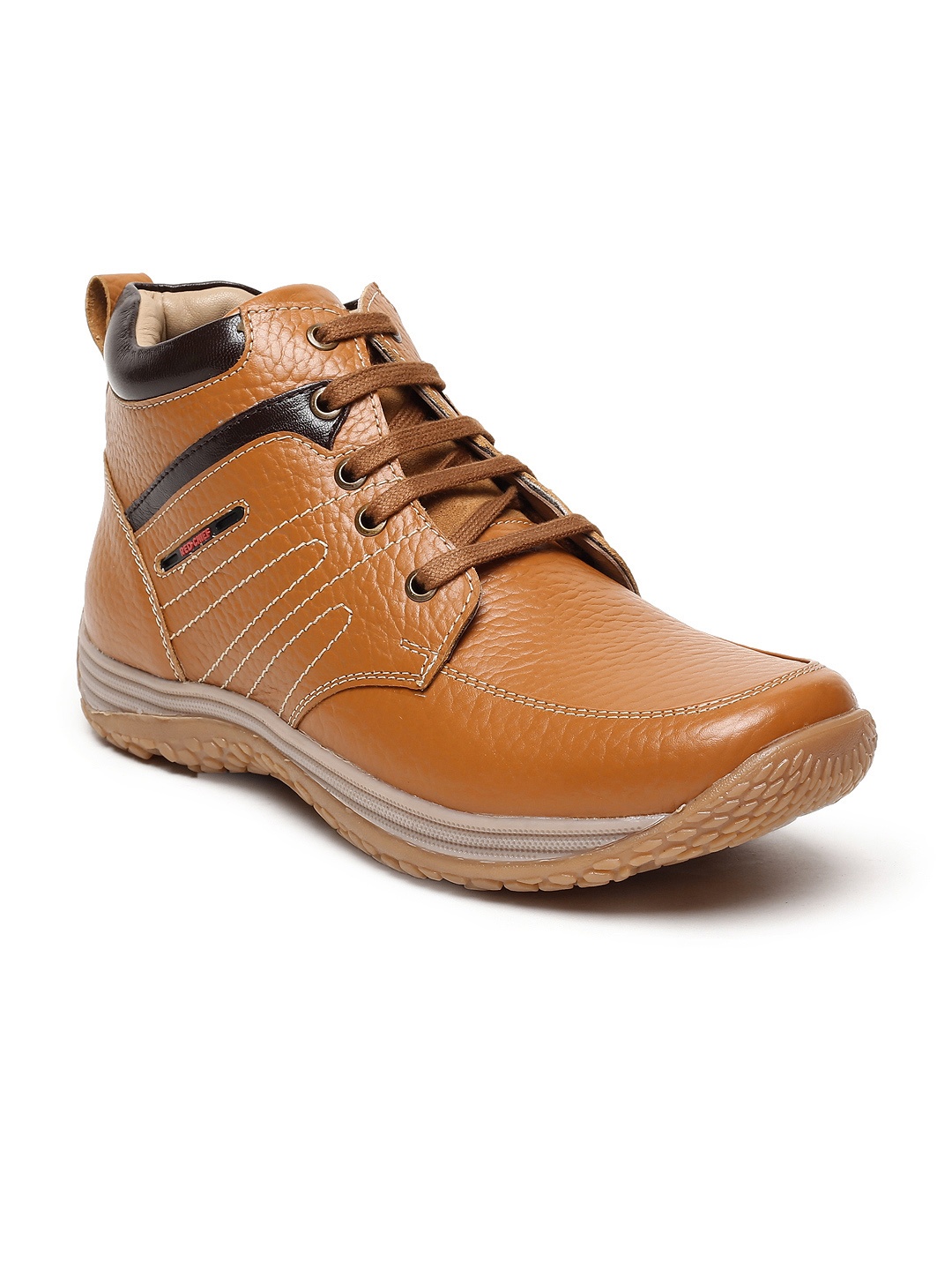 

Red Chief Men Tan Solid Leather Mid-Top Sneakers