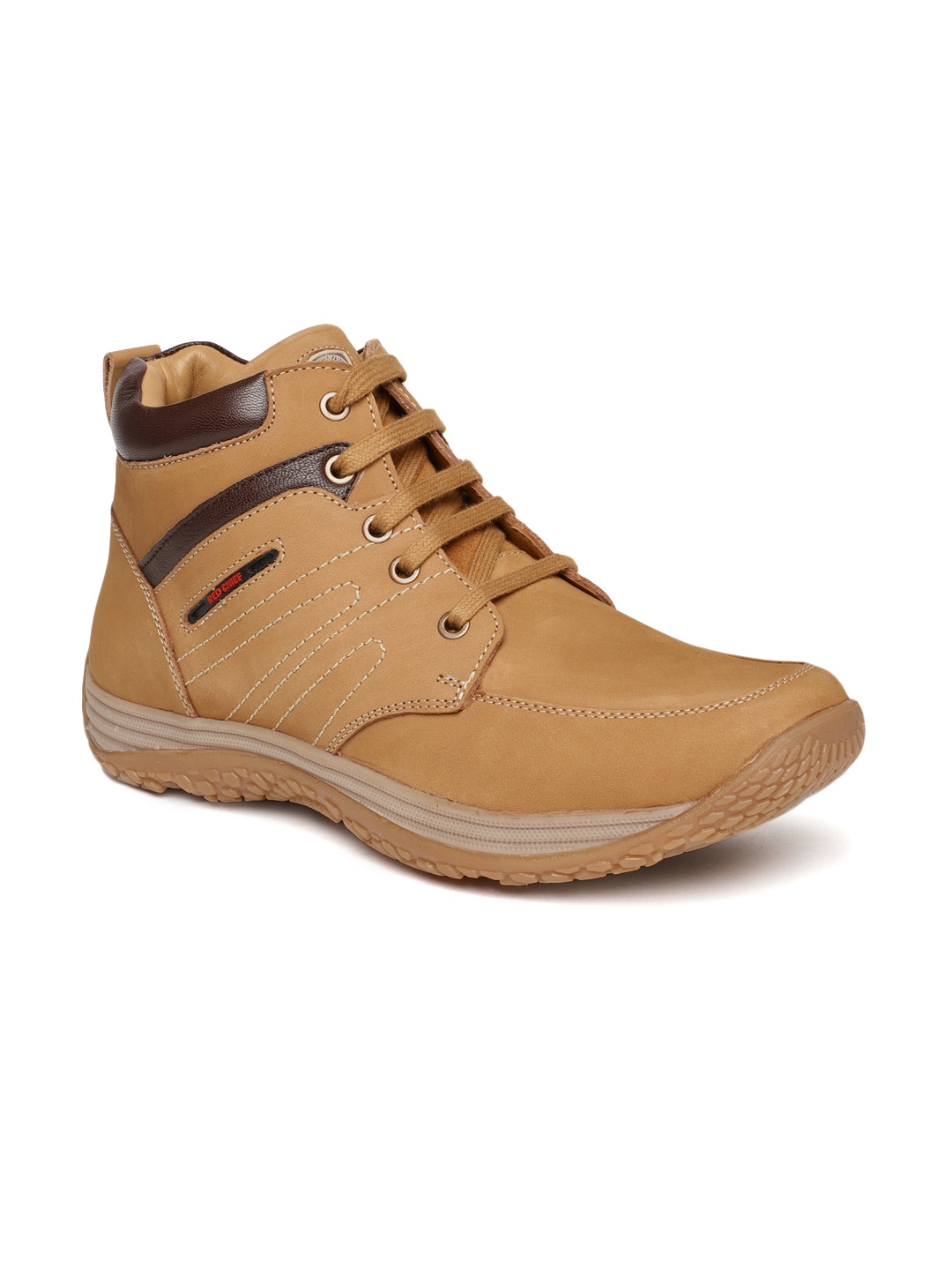 

Red Chief Men Brown Solid Leather Mid-Top Sneakers