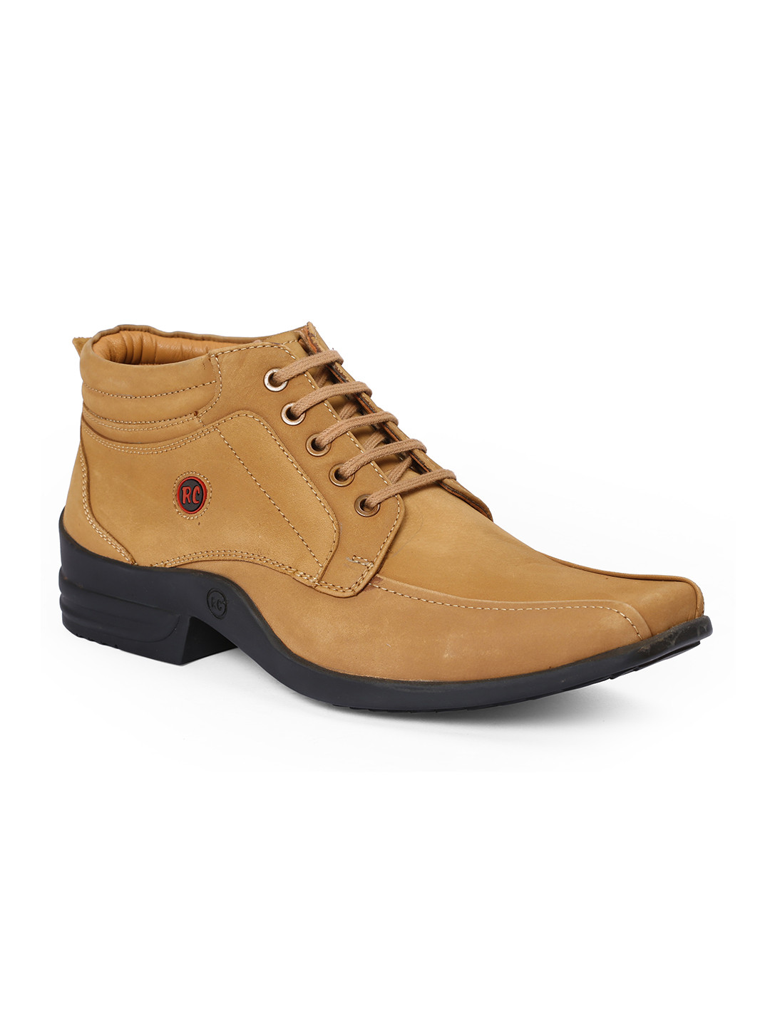 

Red Chief Men Camel Brown Solid Leather Mid-Top Sneakers