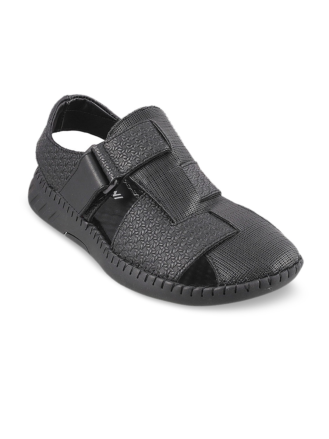 

J.FONTINI Men Black Textured Leather Shoe-Style Sandals