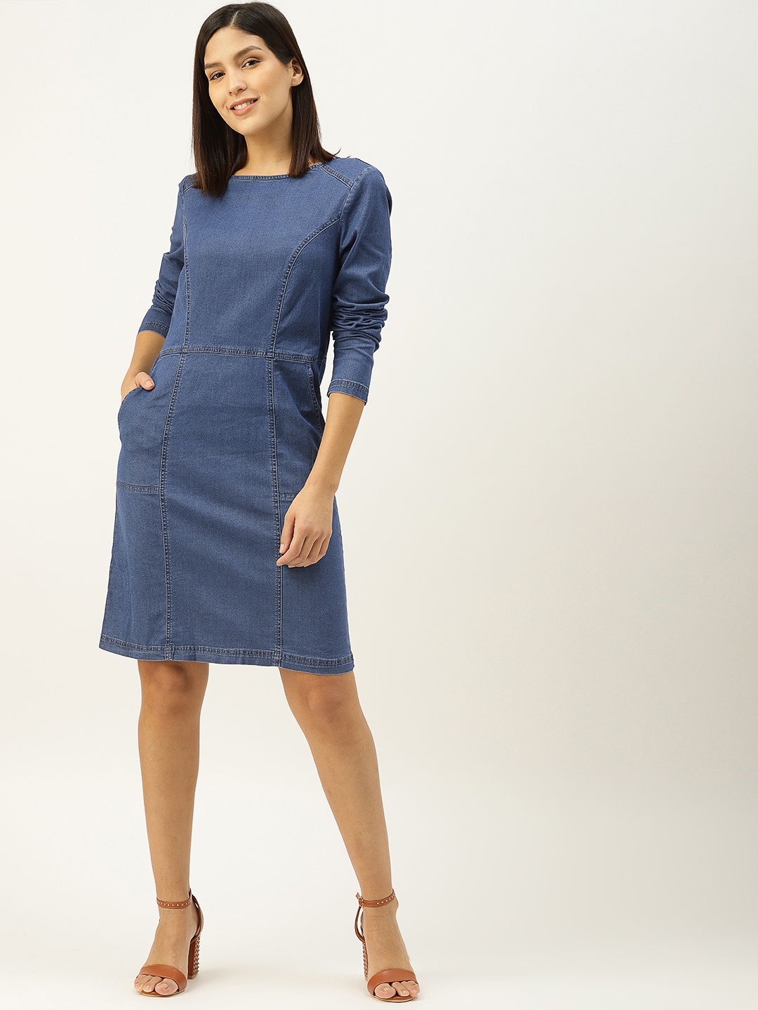 

ESPRIT Women Denim Blue Solid A-Line Dress