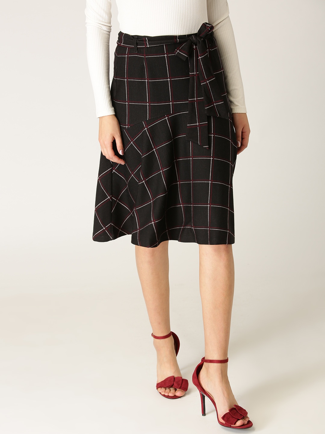 

ESPRIT Women Black Flared Checked Skirt